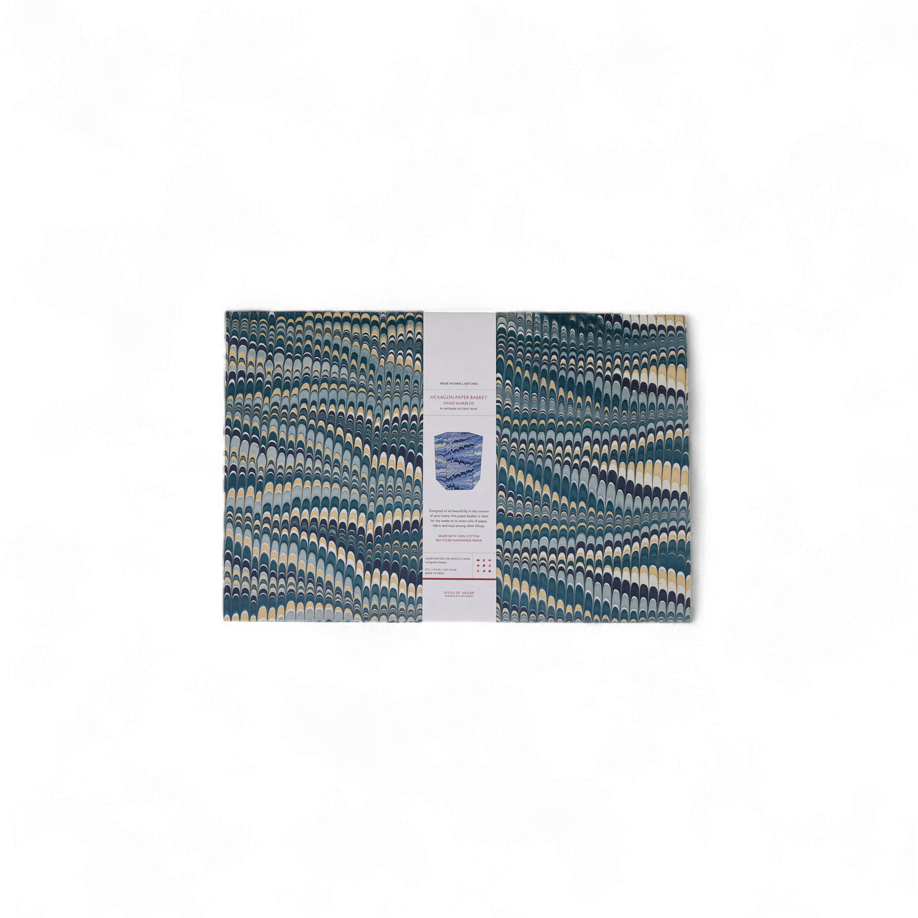 Ripple Hexa – Hand Marbled Collapsible Basket (9.5" x 9.5" x 10.5")
