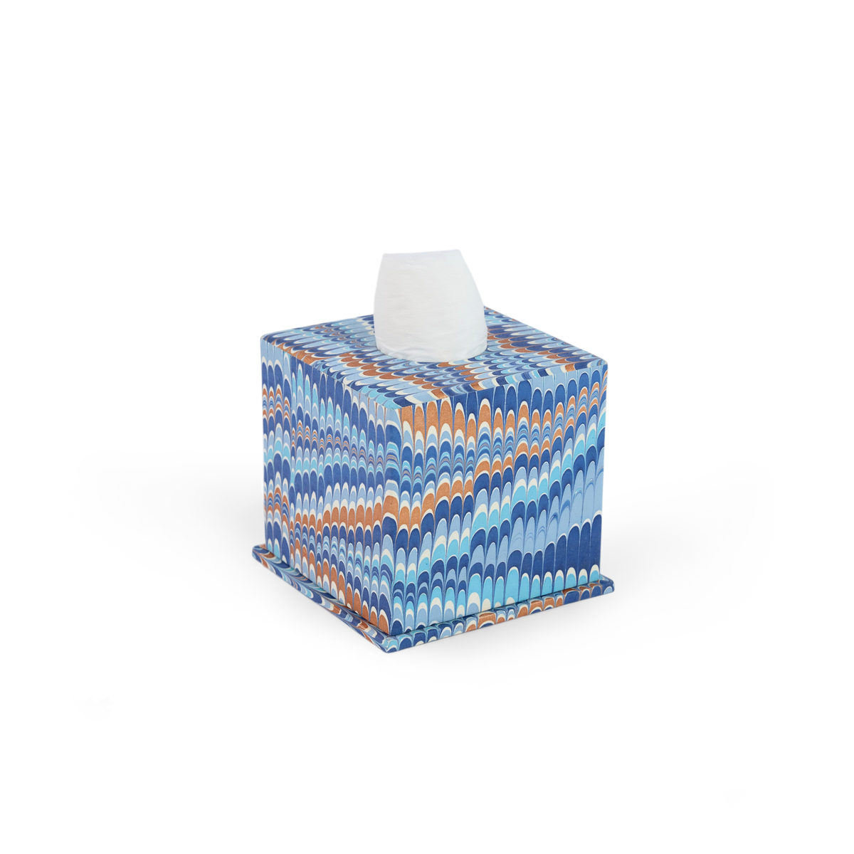 Harbor Blue Mountain – Hand Marbled Tissue Box (5.25” H × 5” W × 5” D | 100% Recycled Cotton Paper)