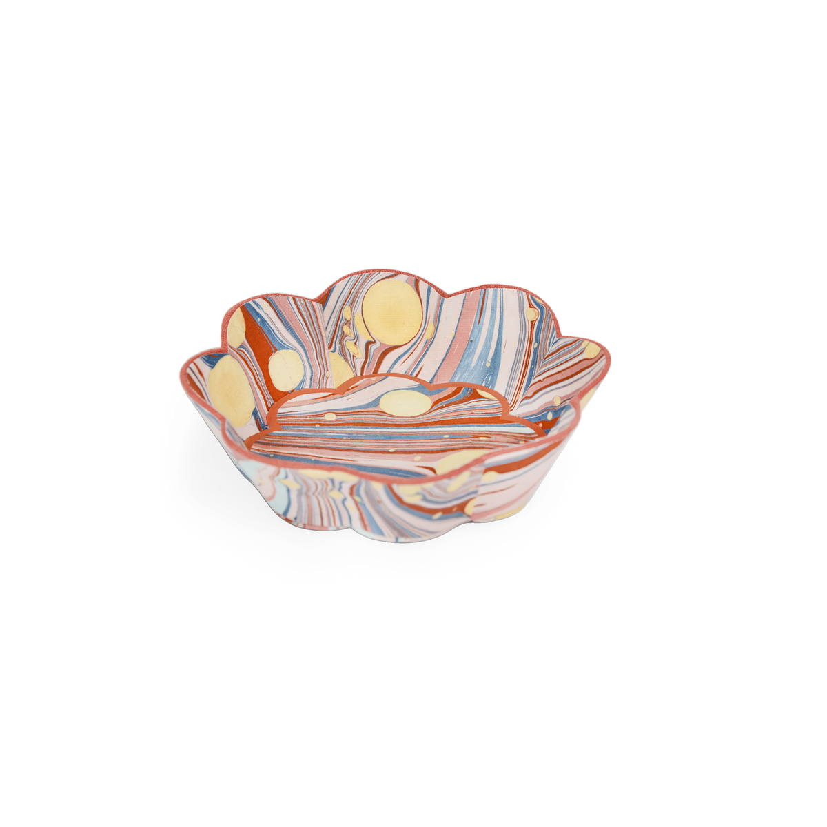 Sunset Swirl – Hand Marbled Scalloped Bowl Tray  (5.5" x 5.5" x 1.5")
