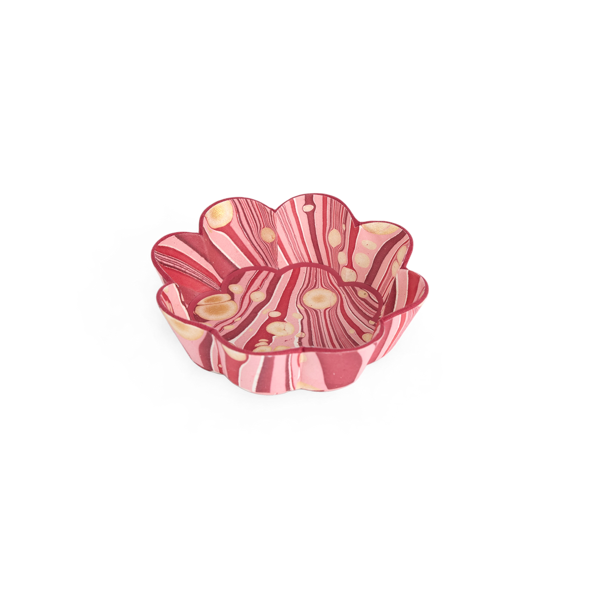 Garnet Red Fire Whirl – Hand Marbled Scalloped Bowl Tray  (5.5" x 5.5" x 1.5")