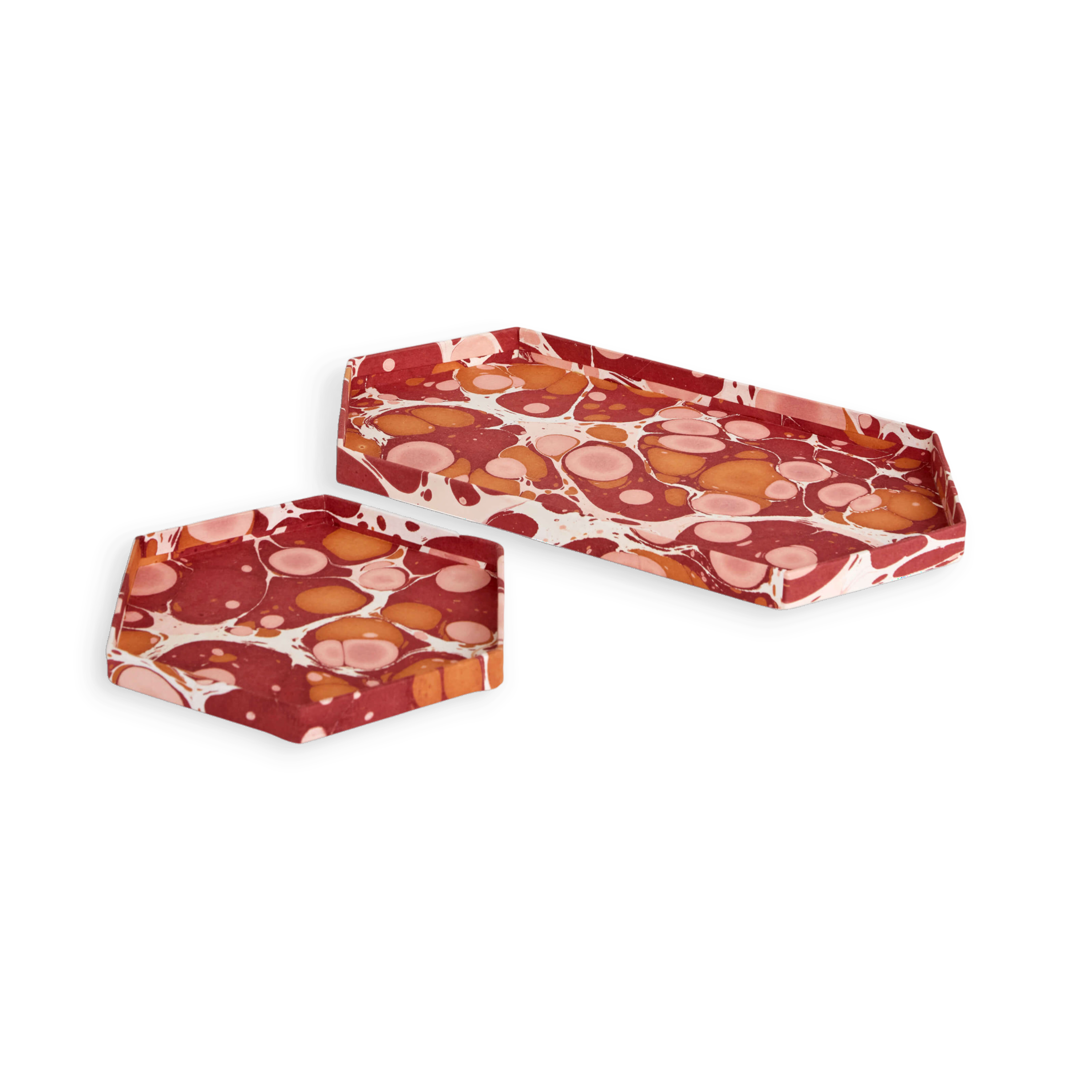 Amber Stone – Hand Marbled Hexagon Tray Set (Set of 2) (Large: 13" x 7" x 0.75")