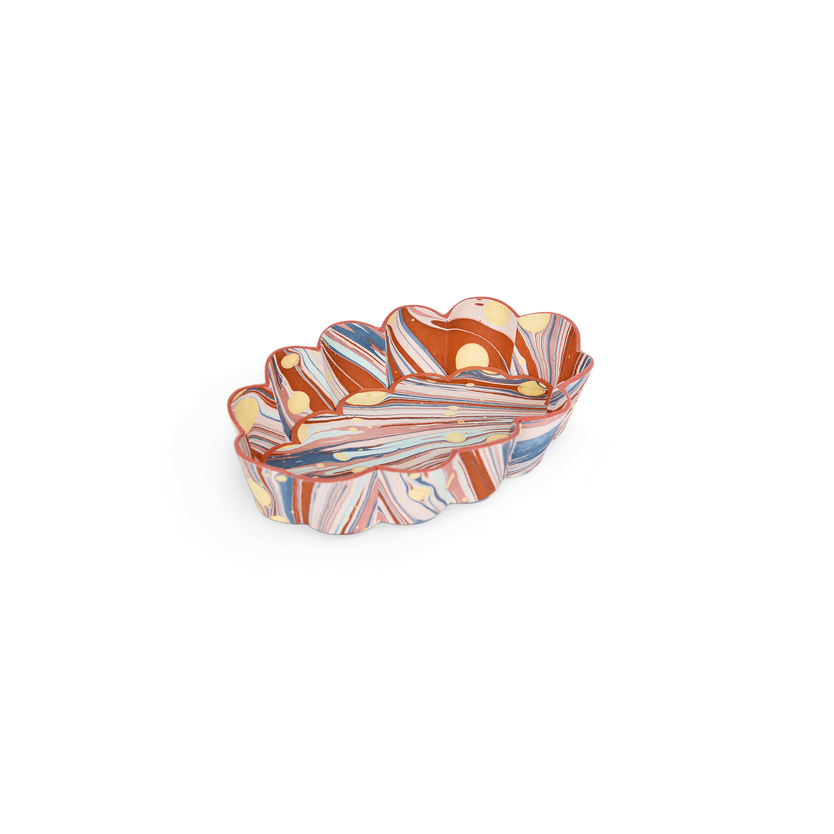 Sunset Swirl – Hand Marbled Scalloped Tray  (7.5" x 5.25" x 1.6")