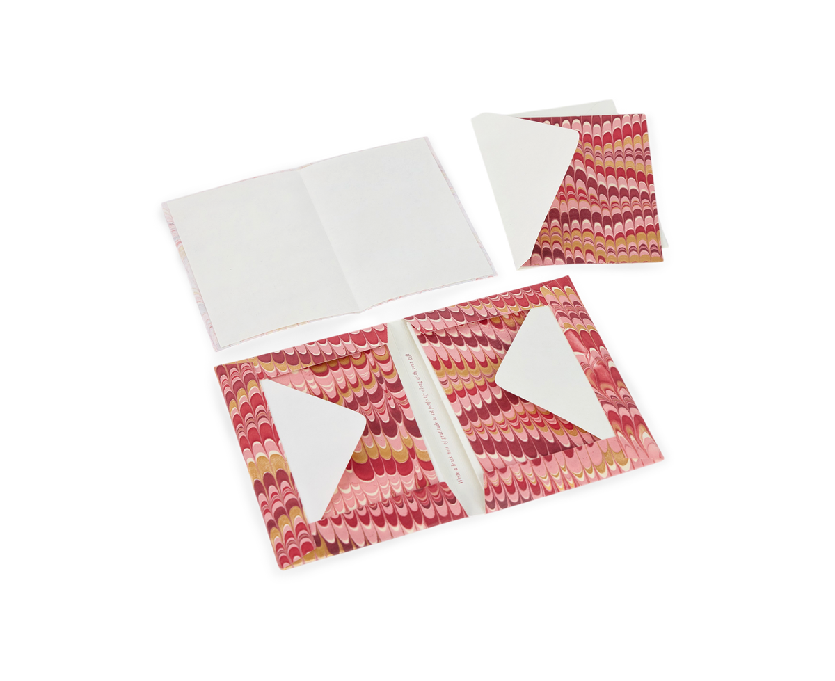 Garnet Red Mountain – Hand Marbled Greeting Card Folder Set  (6” x 4” | 100% Recycled Cotton Paper)