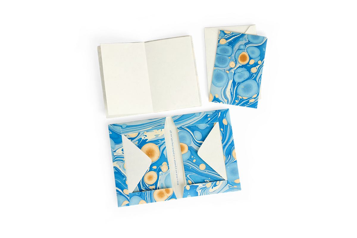 Azure Stone – Hand Marbled Greeting Card Set  (6” x 4” | 100% Recycled Cotton Paper)