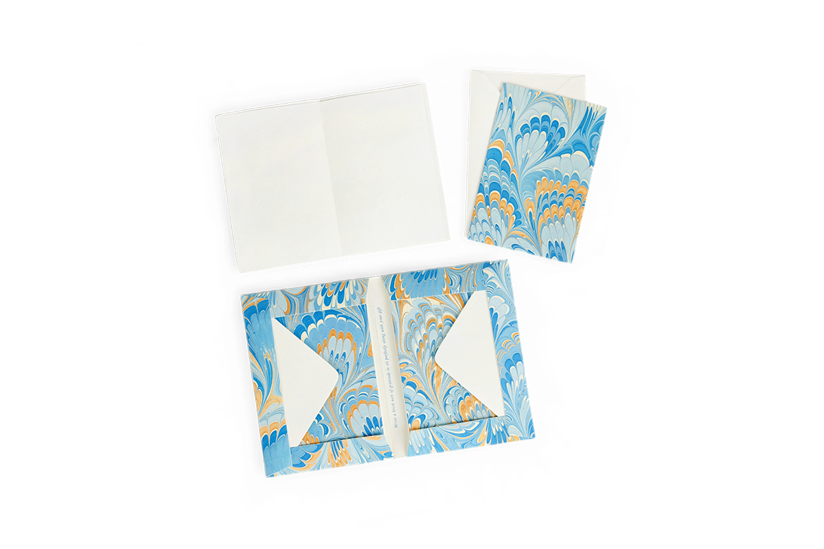Azure Plume – Hand Marbled Greeting Card Set  (6” x 4” | 100% Recycled Cotton Paper)