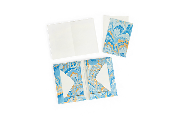 Azure Plume – Hand Marbled Greeting Card Set  (6” x 4” | 100% Recycled Cotton Paper)