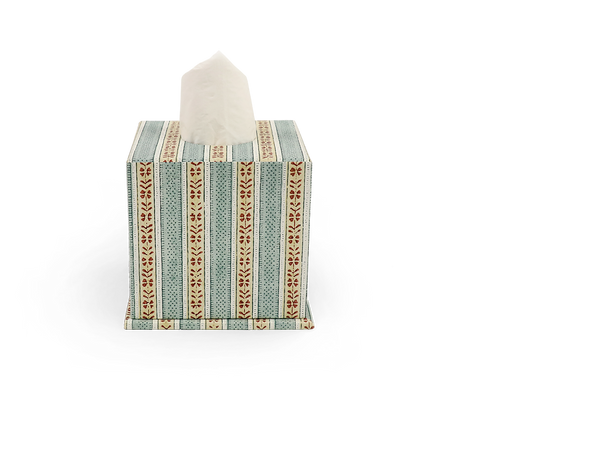 Sage Vine – Hand Block Printed Tissue Box Cover (5.25” H x 5” W x 5” D)