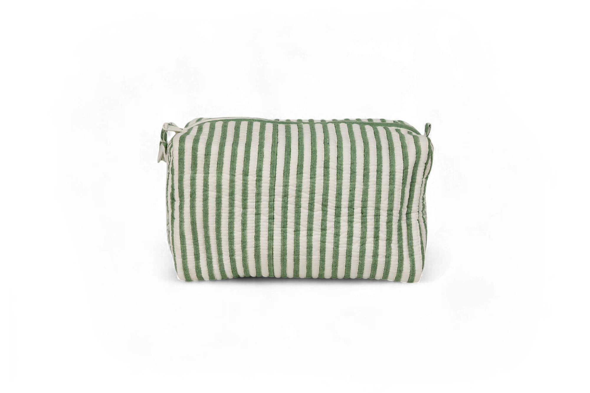 Sage Stripe – Quilted Beauty Bag (9.5" L x 5" H x 4" W)