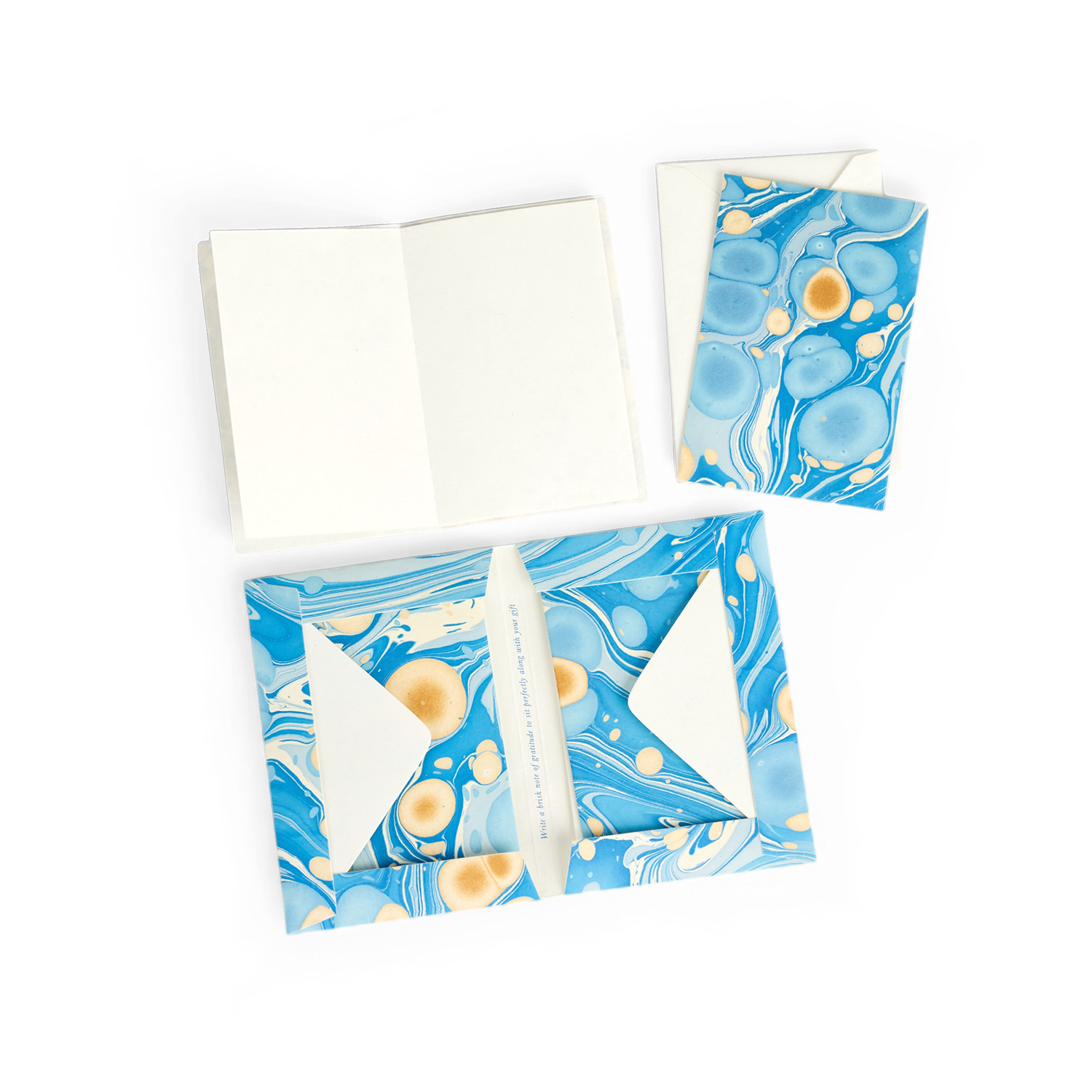 Azure Stone – Hand Marbled Greeting Card Set  (6” x 4” | 100% Recycled Cotton Paper)