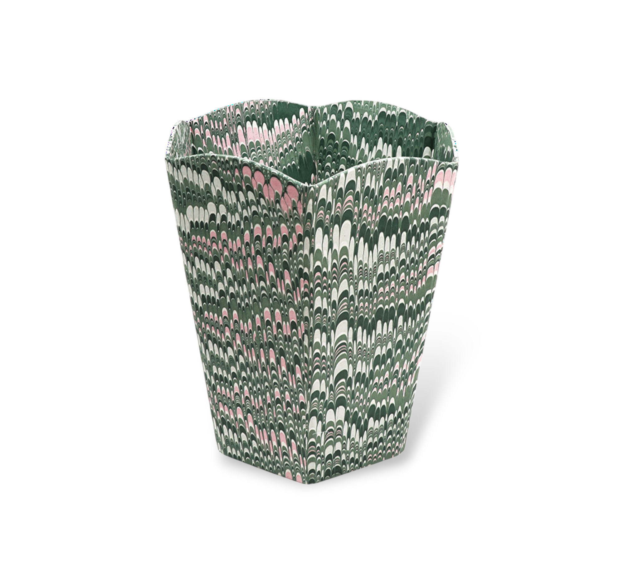 Pine Wave – Hand Marbled Scalloped Basket (9.5" W x 9.5" D x 12.5" H)