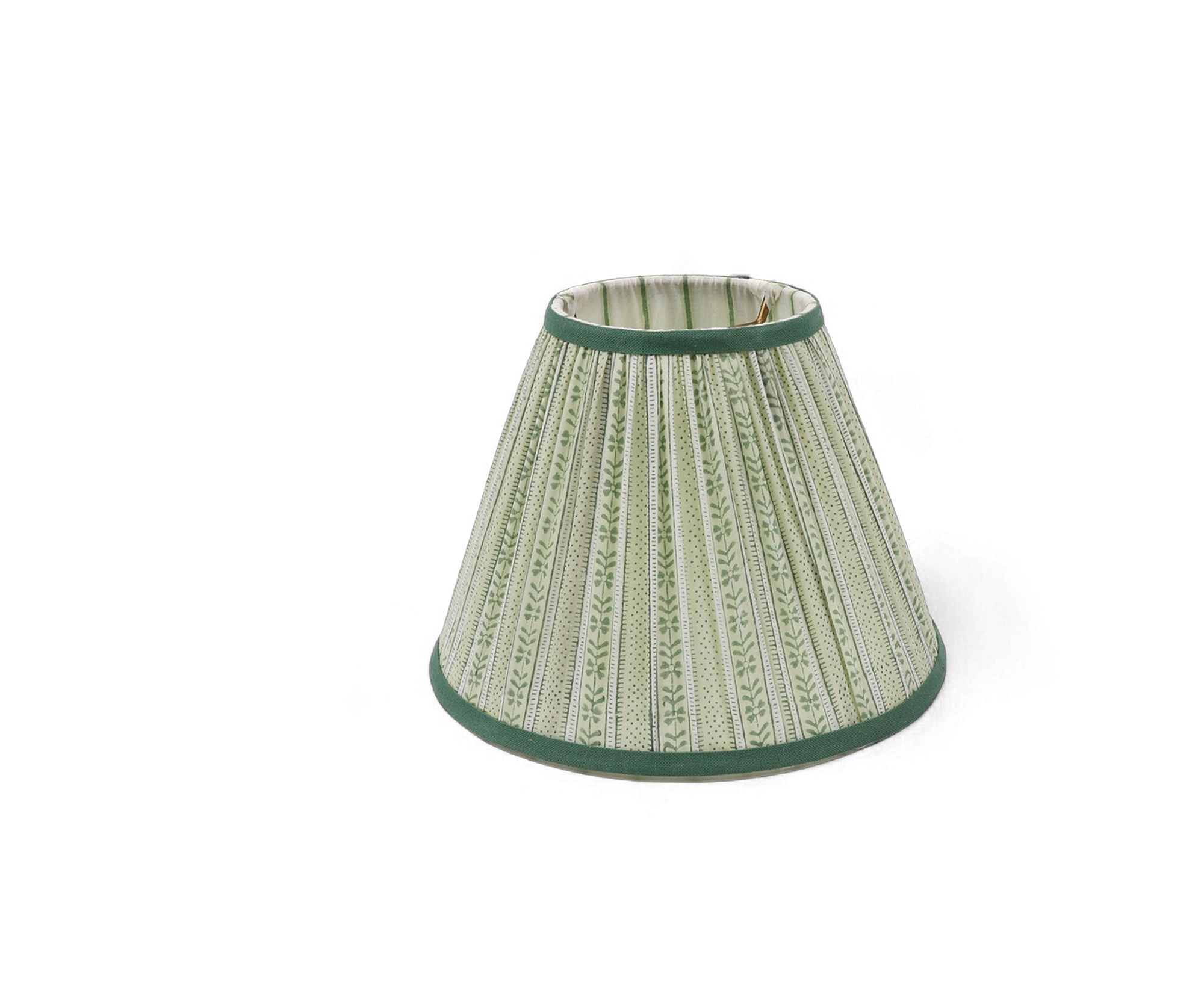 Reva Sage Shade – Hand Block Printed Pleated Lampshade (Spider Fitting | 6.25” H x 9” B x 4.25” T)