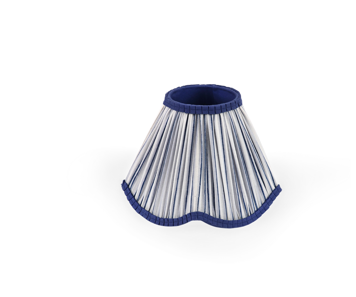 Harbor Blue Shadow Stripe – Hand Block Printed Pleated Lampshade (4.25" Top x 9" Bottom x 6.25" Slant | 100% Cotton Fabric | UNO Fitting)
