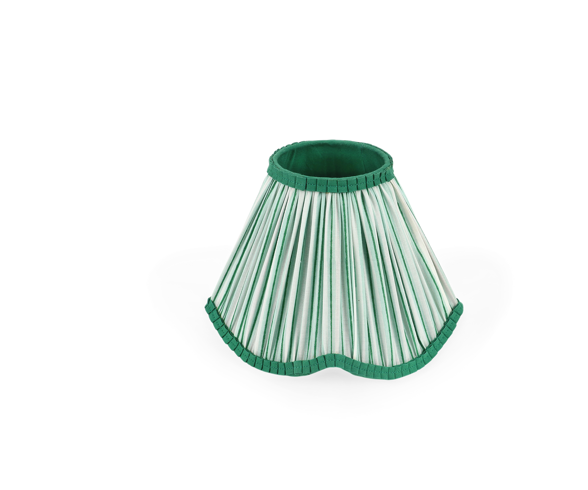 Celadon Green Shadow Stripe – Hand Block Printed Pleated Lampshade (4.25" Top x 9" Bottom x 6.25" Slant | 100% Cotton Fabric | UNO Fitting)