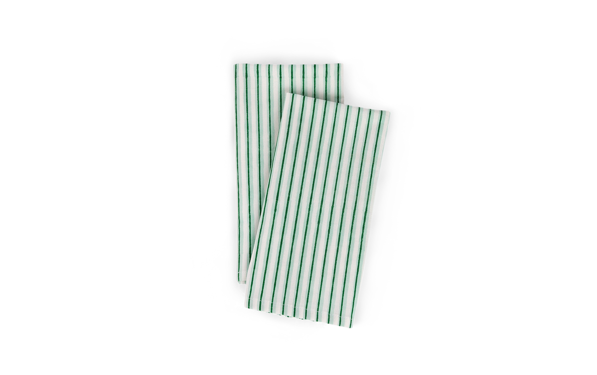 Celadon Green Shadow Stripe – Hand Block Printed Cotton Napkin (Set of 2) (18" x 18")