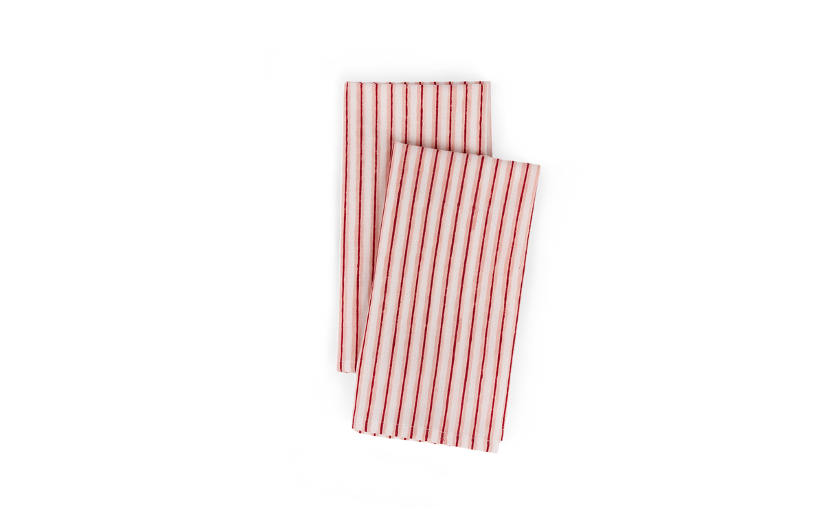 Garnet Red Shadow Stripe – Hand Block Printed Cotton Napkin (Set of 2) (18" x 18")
