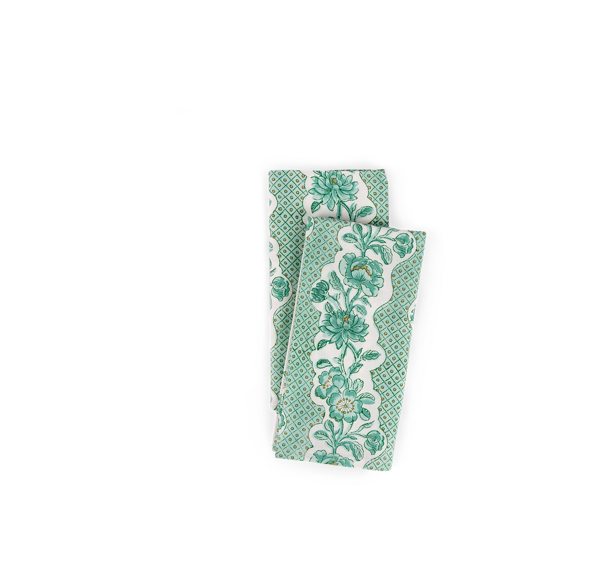 Celadon Green Blooming Trellis – Hand Block Printed Cotton Napkin (Set of 2) (18" x 18")