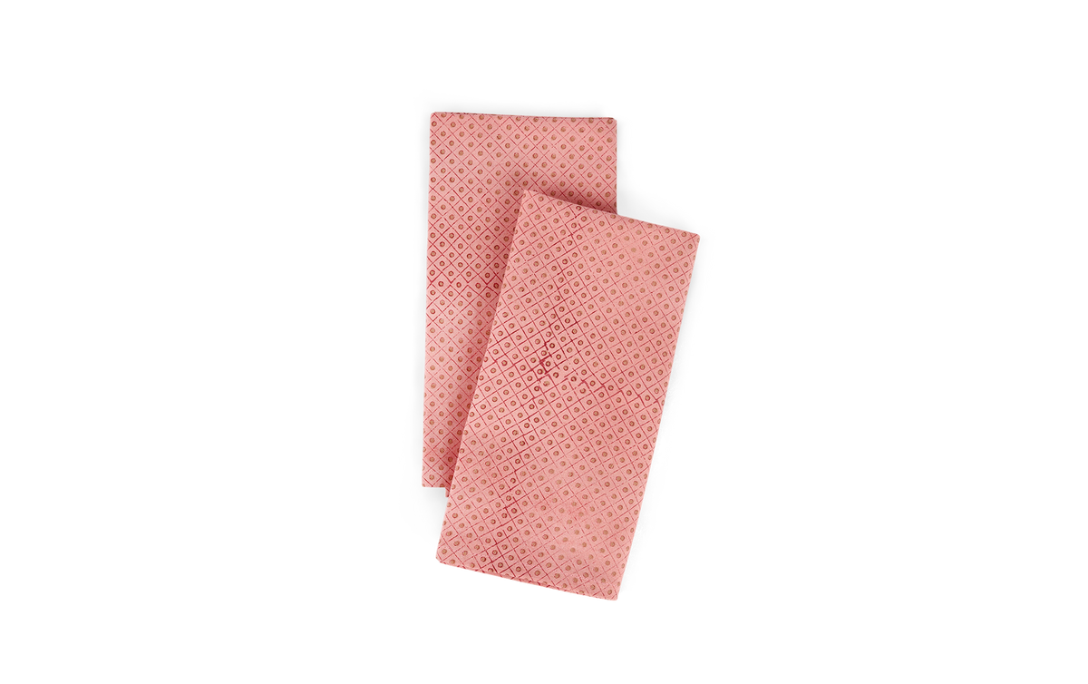 Garnet Red Dot & Grid – Hand Block Printed Cotton Napkin (Set of 2) (18" x 18")