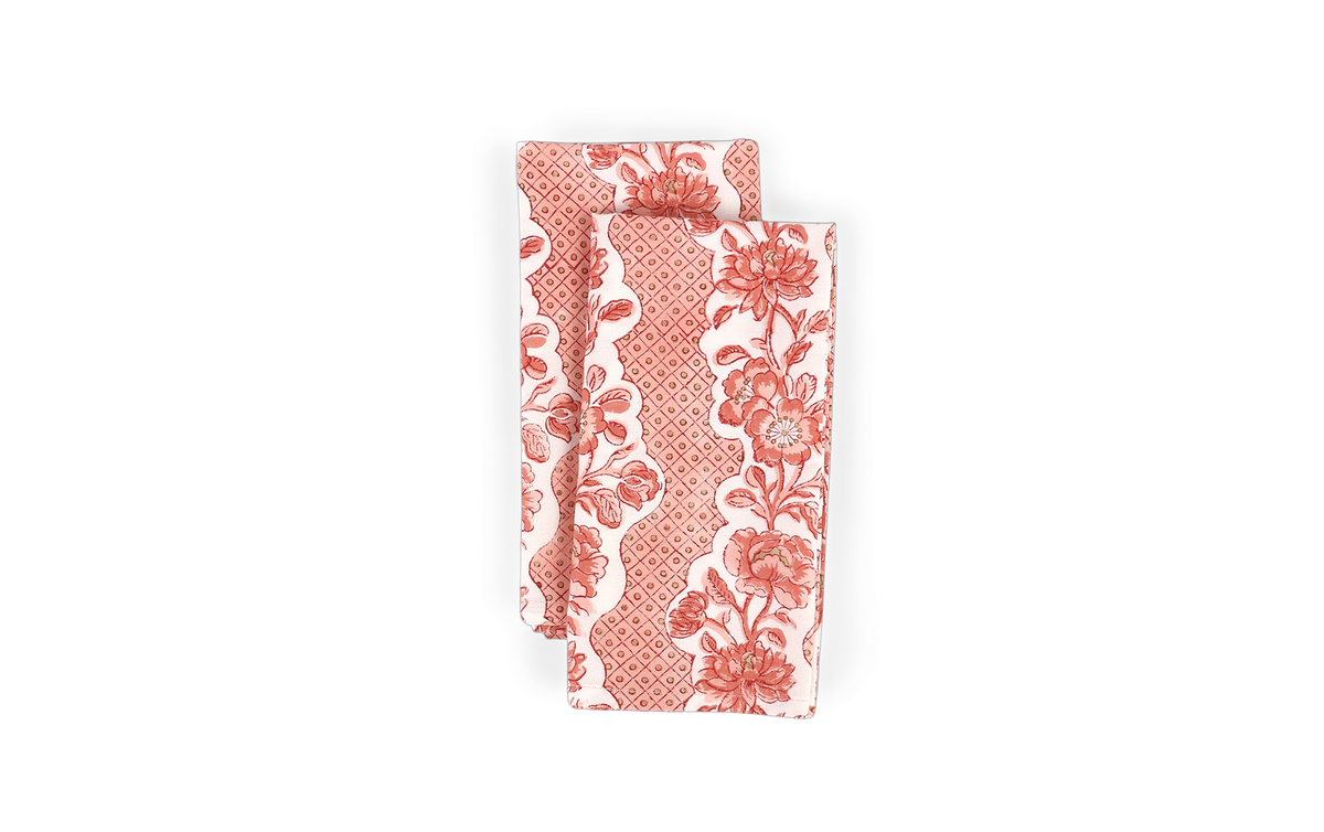 Garnet Red Blooming Trellis – Hand Block Printed Cotton Napkin (Set of 2) (18" x 18")