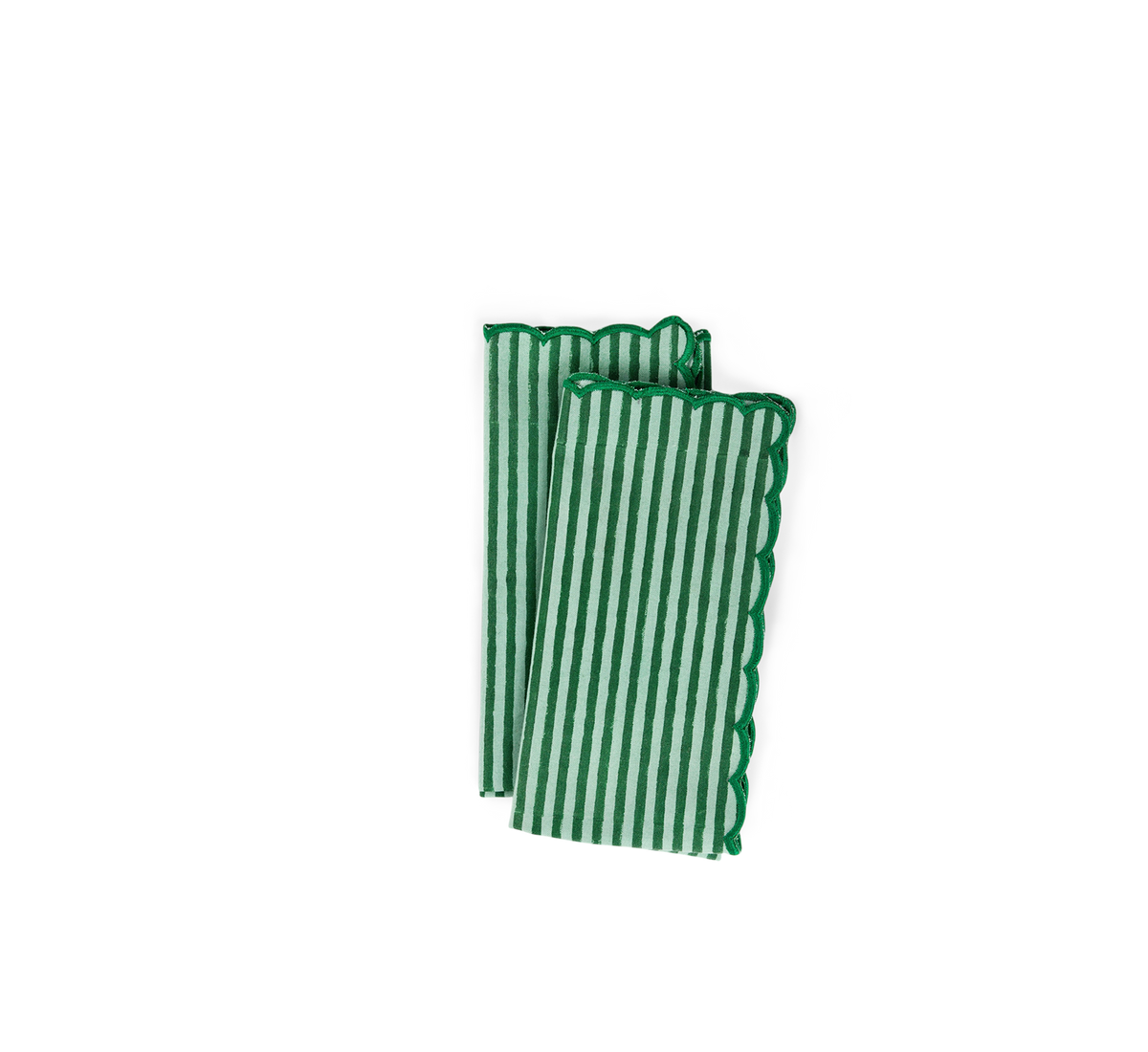 Celadon Green Classic Stripe – Hand Embroidery Printed Cotton Napkin (Set of 2) (18" x 18")