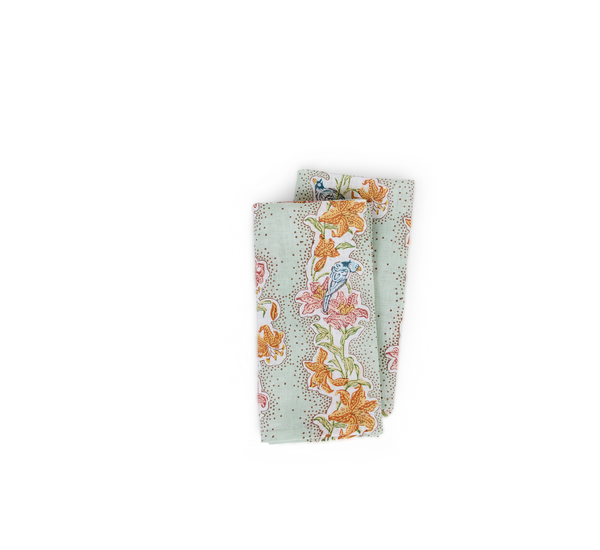 Parrot Garden – Hand Block Printed Linen Napkin (Set of 2) (18