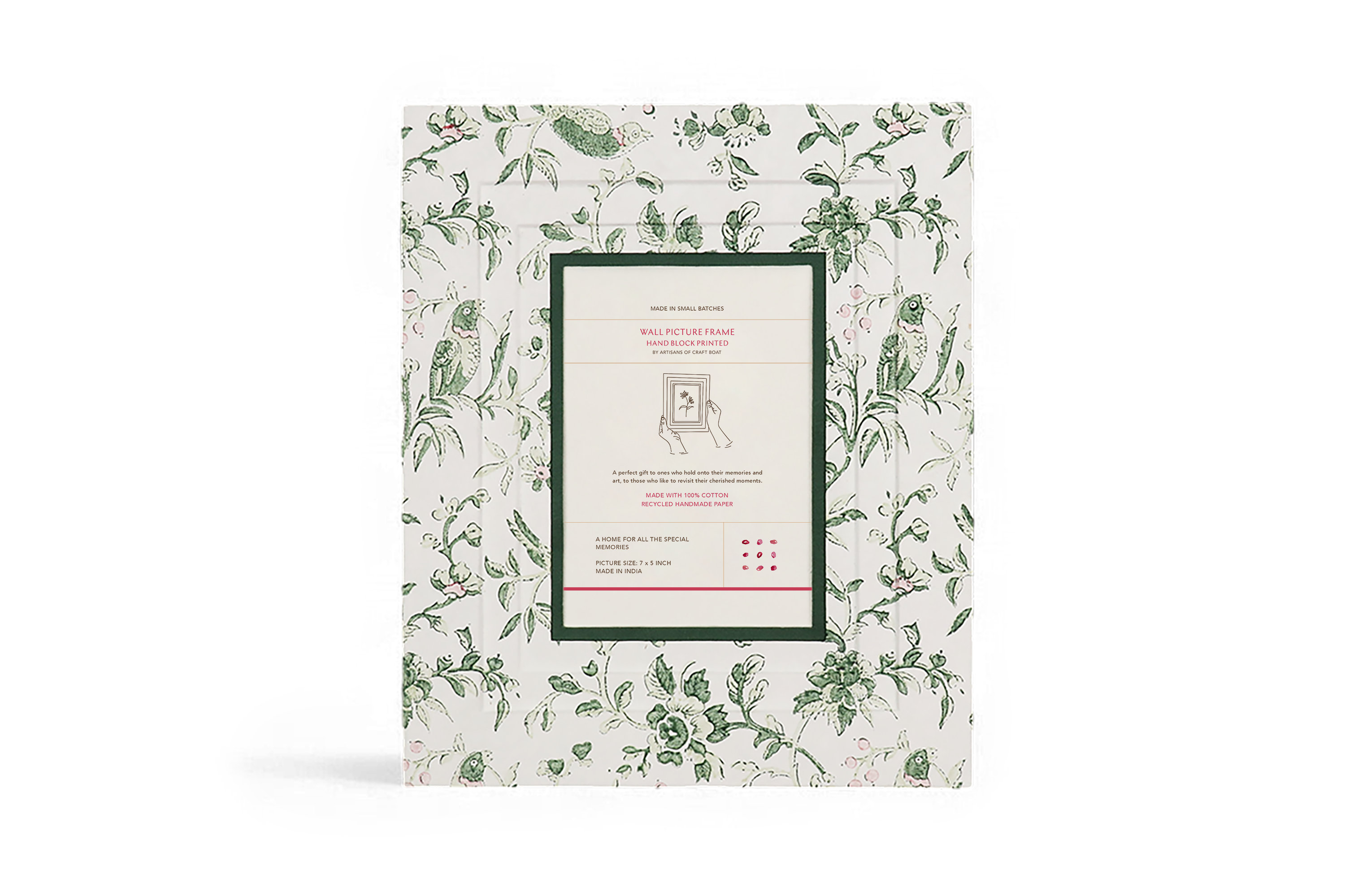 Bagh Parrot – Hand Block Printed Wall Picture Frame (12" x 10", fits 7" x 5" picture)