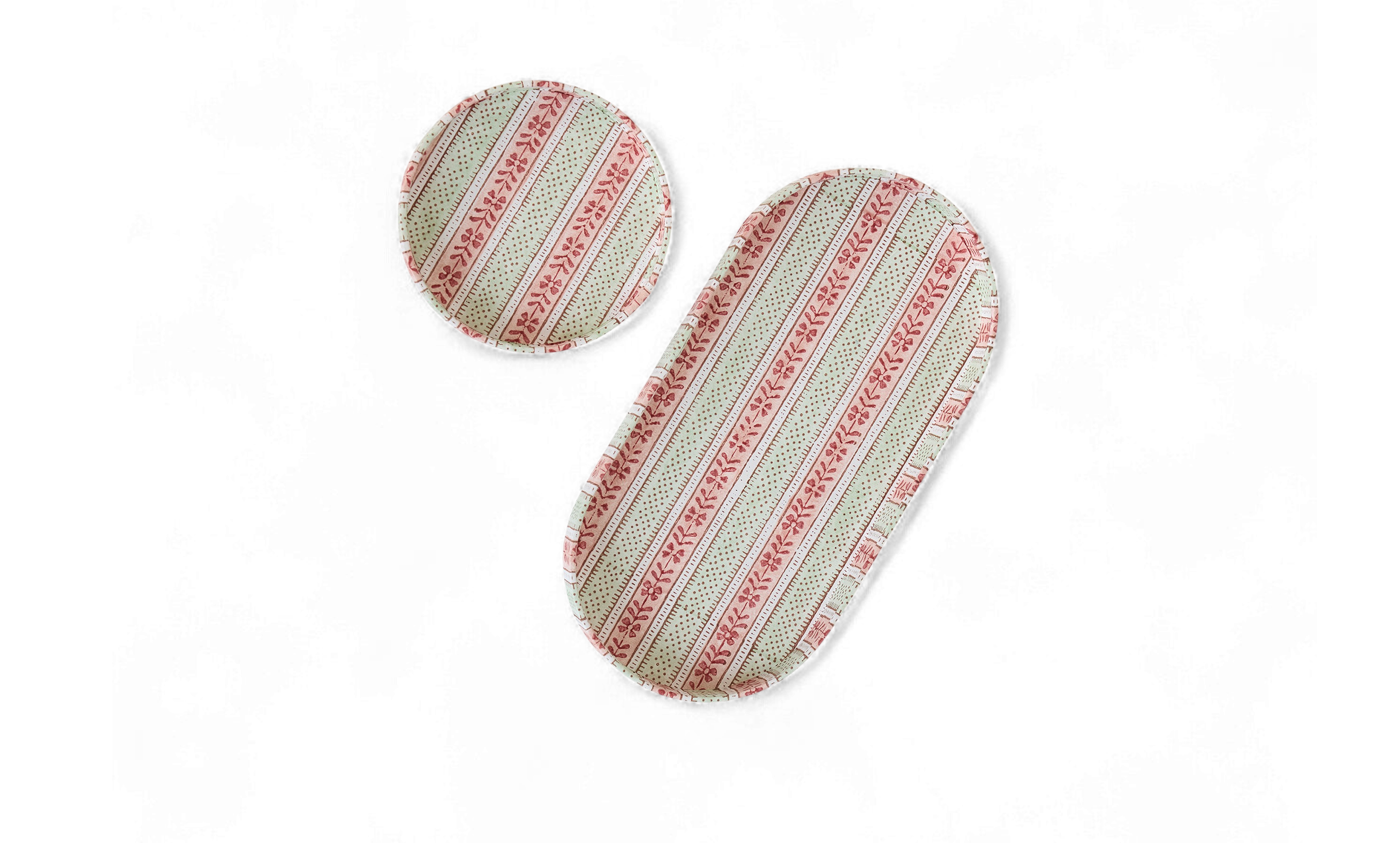 Rose Trail – Hand Block Printed Tray Set (Set of 2) (Large: 4.5" x 9" x 1")