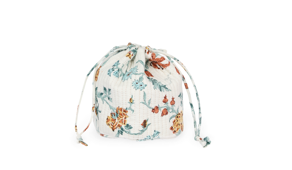 Autumn Meadow – Hand Block Printed Quilted Pouch  (Jewelry & Beauty Organizer)