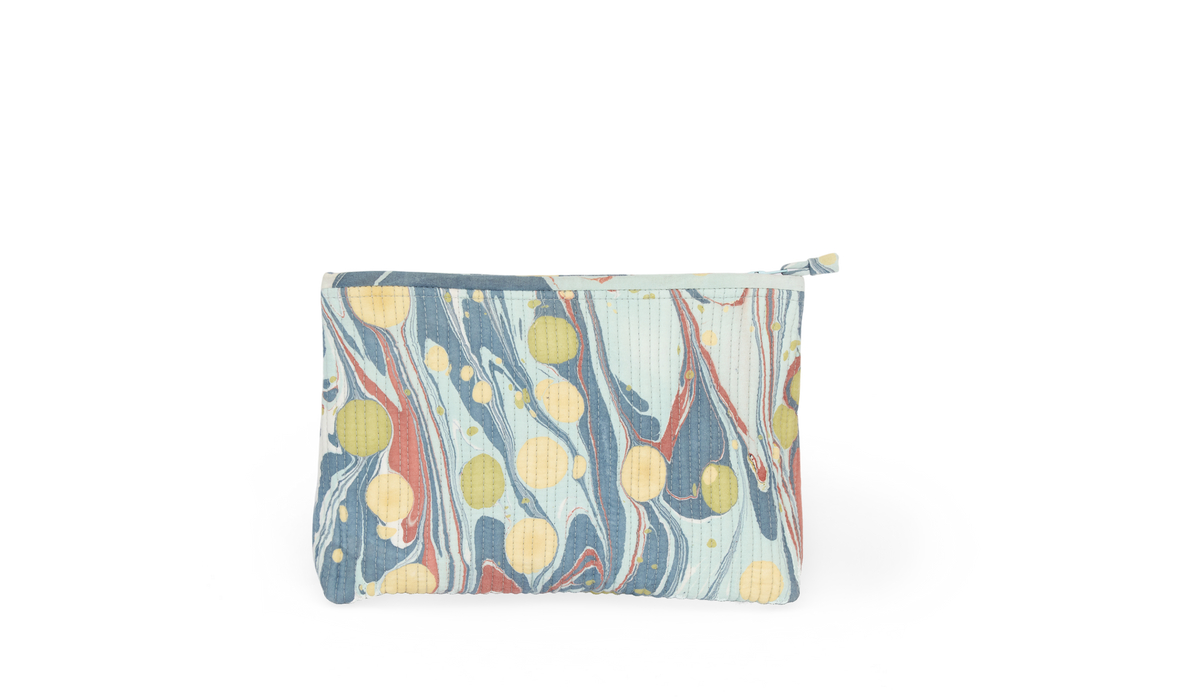 Ocean Stone – Hand Marbled Quilted Cotton Pouch  Large – 9.5" × 6.5" × 3"