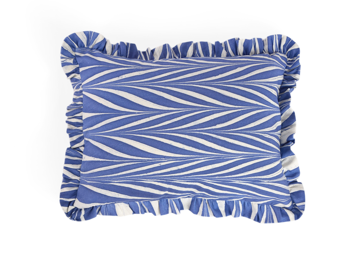 Harbor Blue Banyan – Hand Marbled Cotton Pillow Cover (12" x 16")