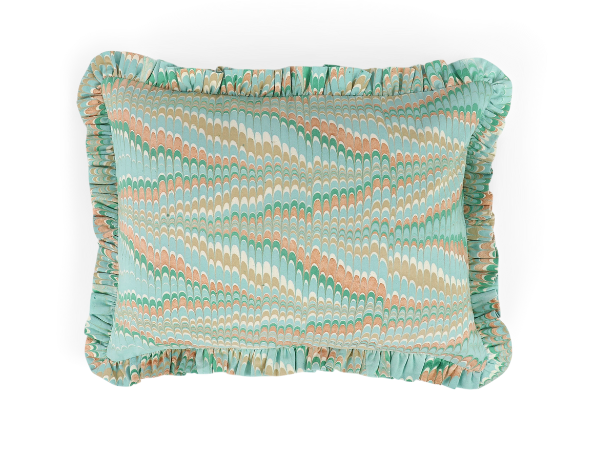 Celadon Green Mountain – Hand Marbled Cotton Pillow Cover (12" x 16")
