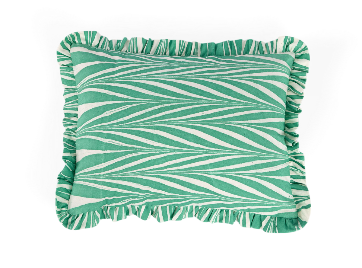Celadon Green Banyan – Hand Marbled Cotton Pillow Cover (12" x 16")