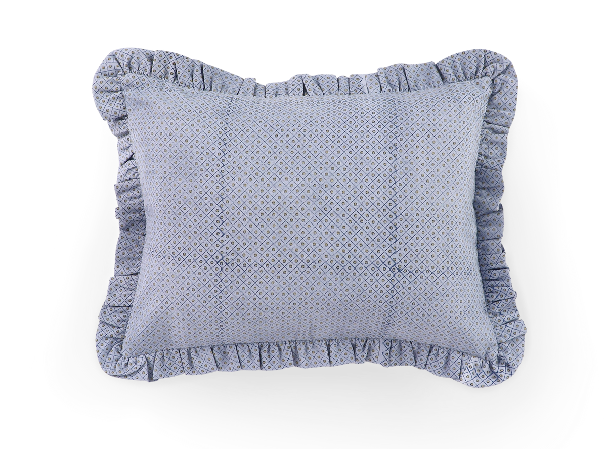 Harbor Blue Dot & Grid – Hand Block Printed Cotton Pillow Cover (12" x 16")