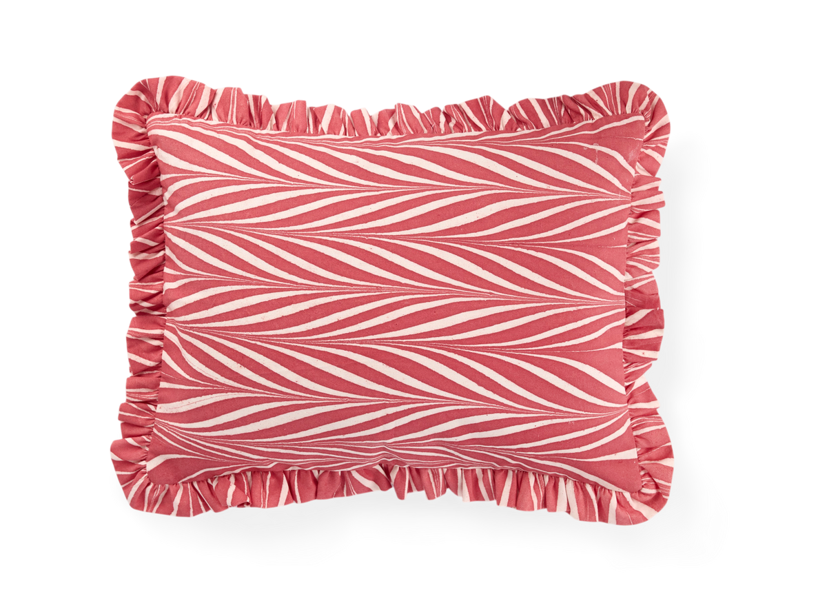 Garnet Red Banyan – Hand Marbled Cotton Pillow Cover (12" x 16")