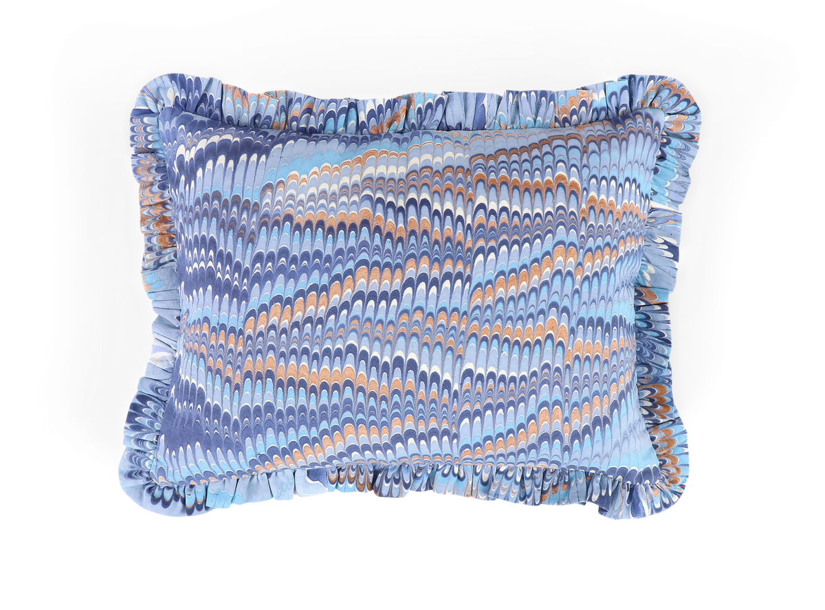 Harbor Blue Mountain – Hand Marbled Cotton Pillow Cover (12" x 16")