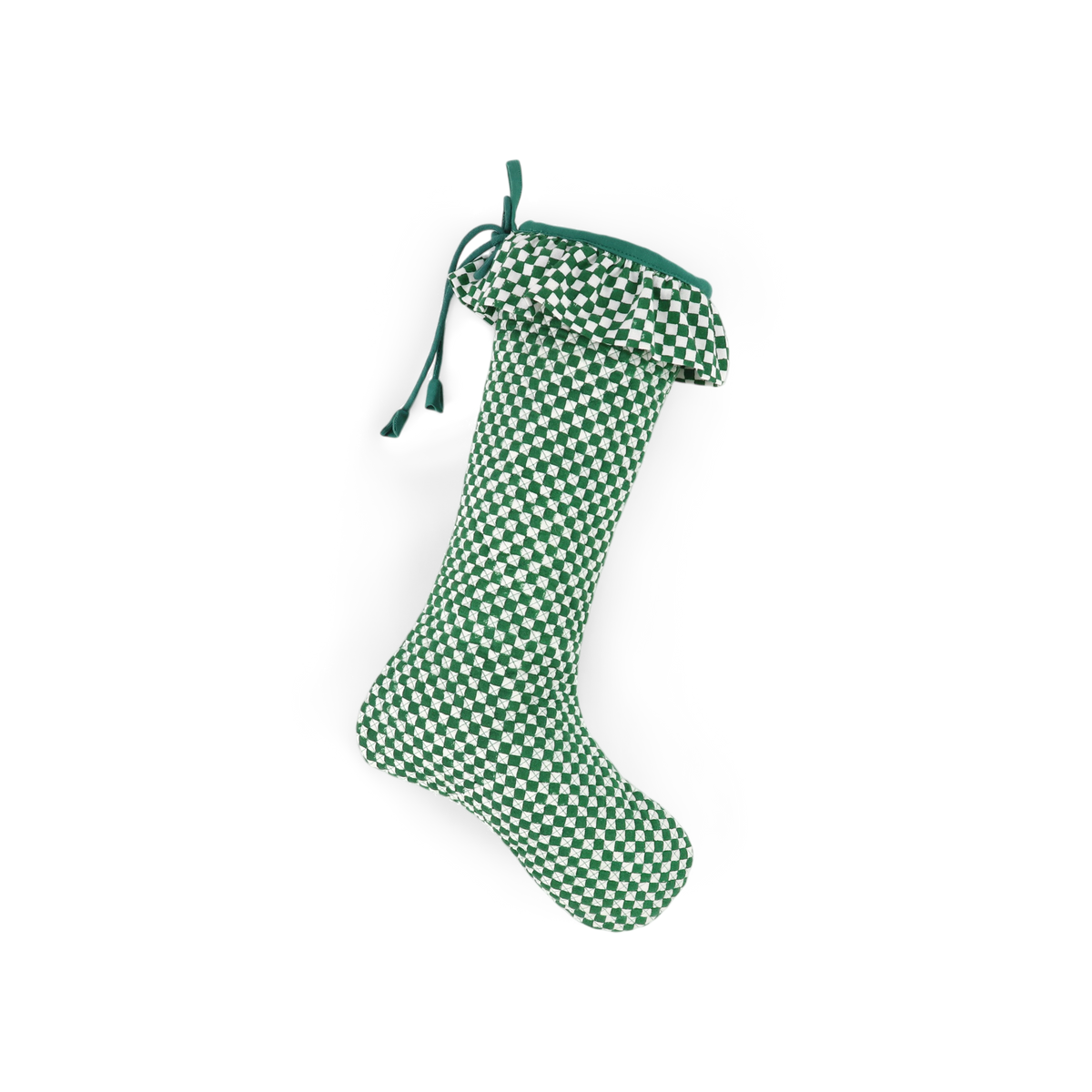 Celadon Green Check – Hand Block Printed Christmas Stocking Piping With Frill (16" × 5")