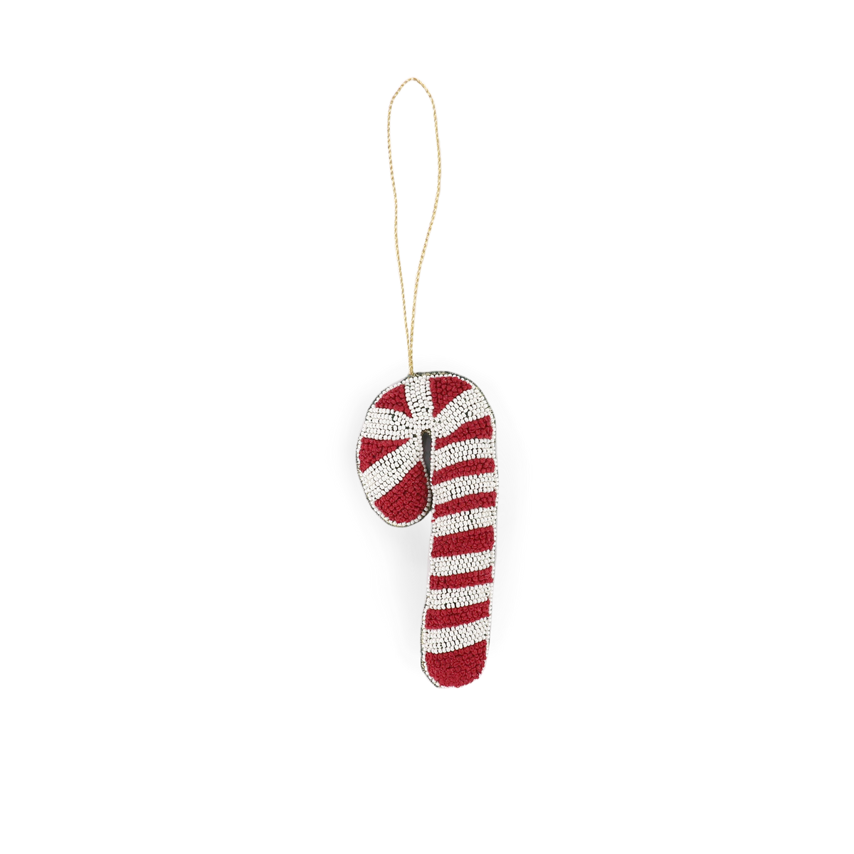 Candy Cane – Hand Embroidered Christmas Ornament (4.5" × 2.5")