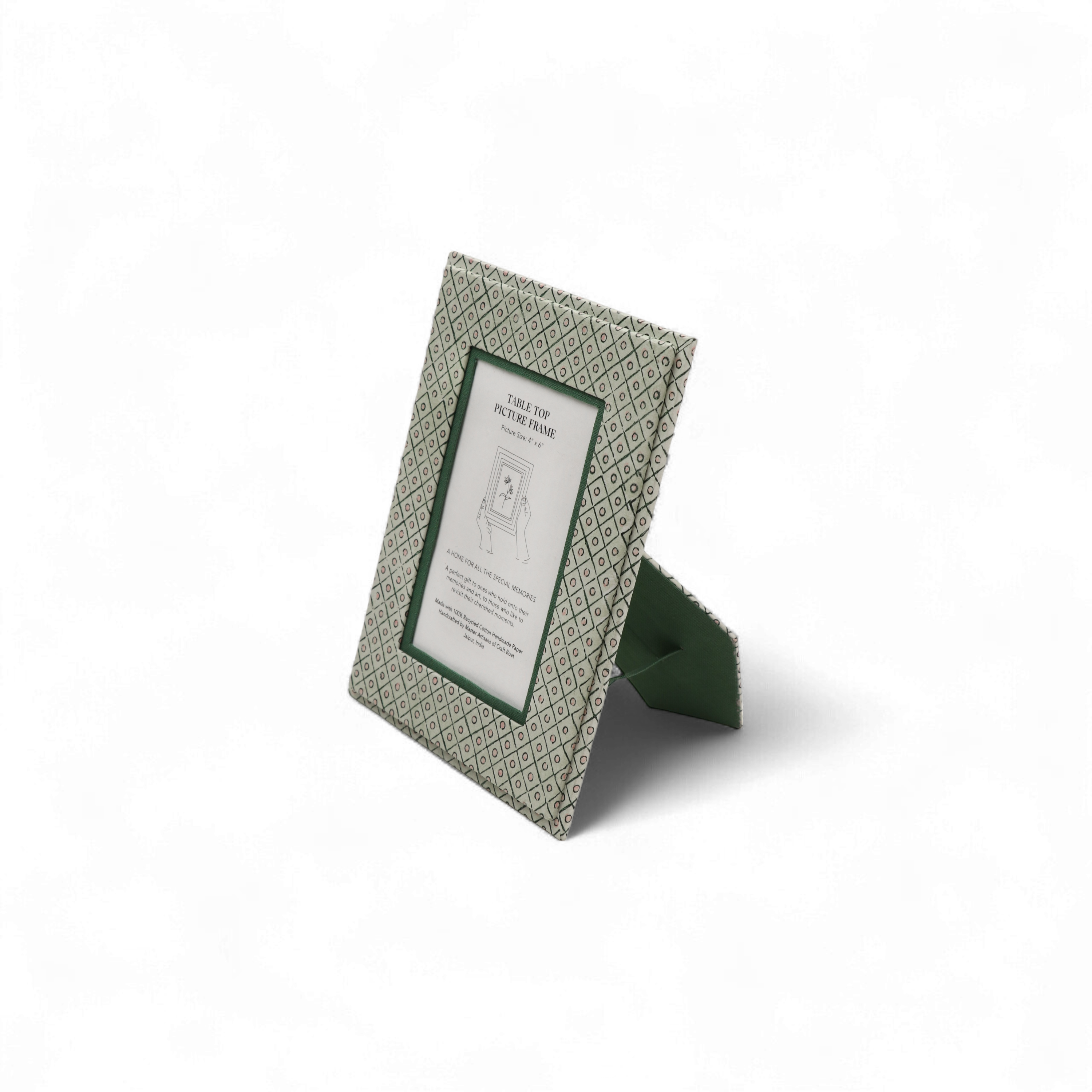 Meadow Grid – Hand Block Printed Tabletop Picture Frame (7.25" x 5.75, fits 6" x 4" photo)
