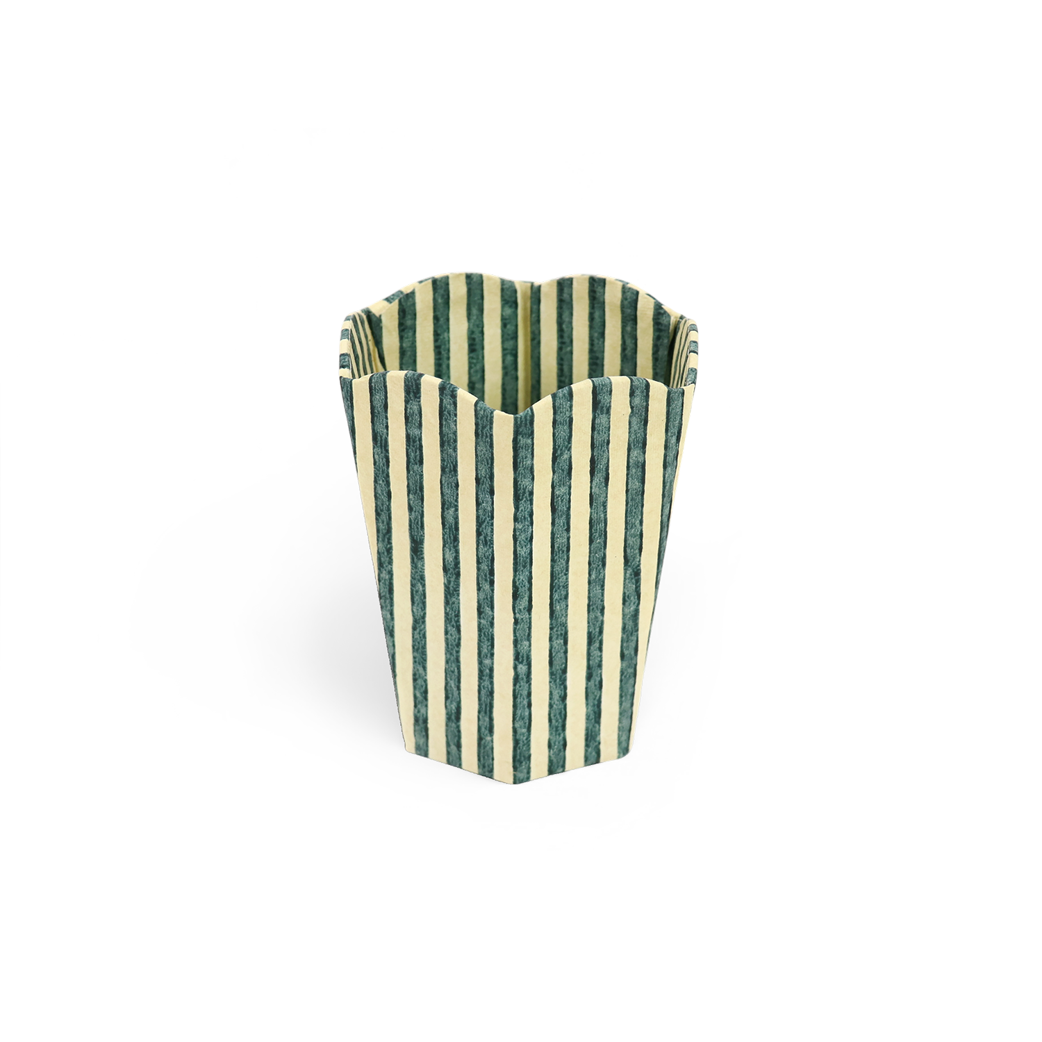 Indigo Stripe – Hand Block Printed Scalloped Pen Pot  (3.25" W x 3.25" D x 4.5" H )