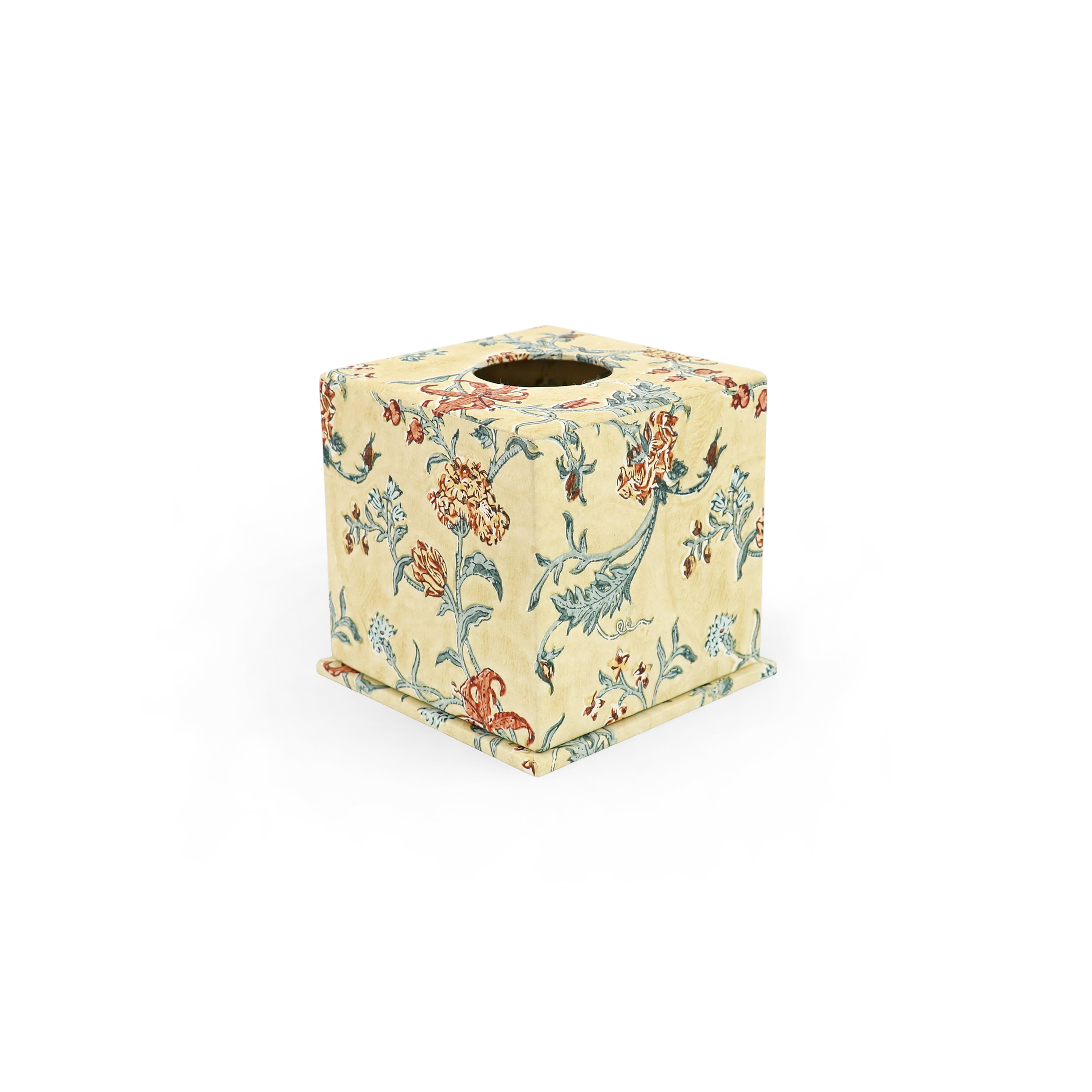 Marigold Garden – Hand Block Printed Tissue Box Cover (5.25” H x 5” W x 5” D)