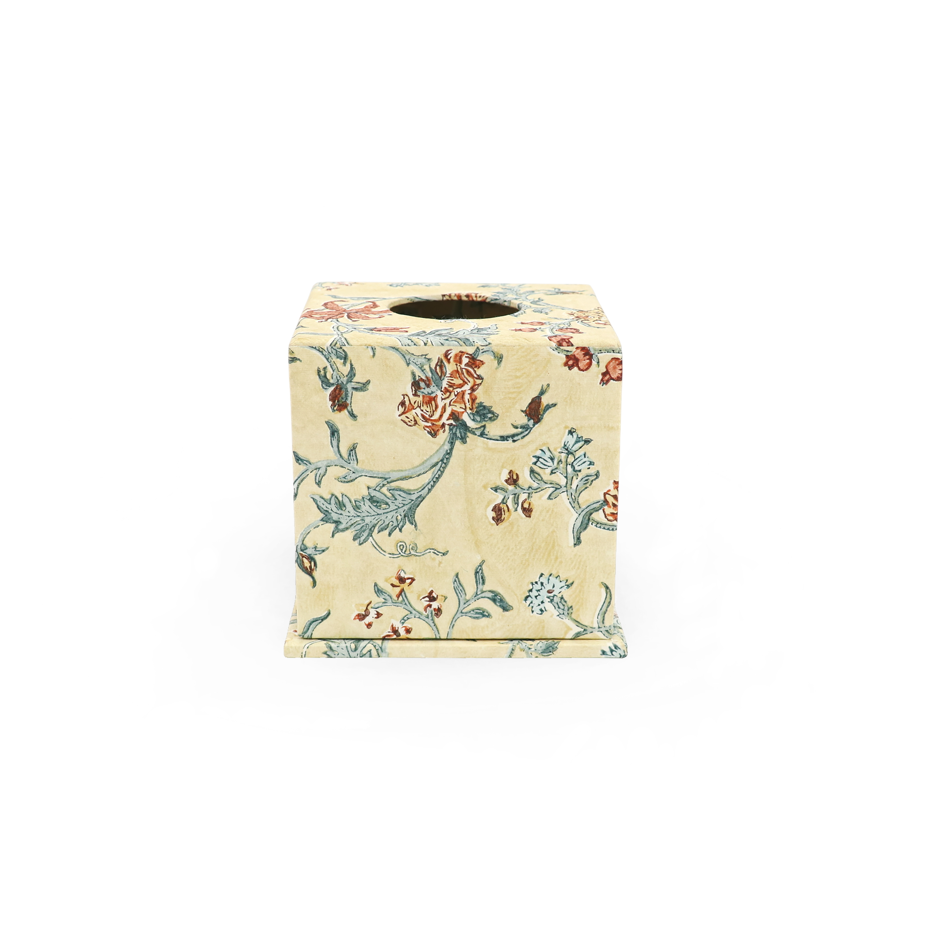 Marigold Garden – Hand Block Printed Tissue Box Cover (5.25” H x 5” W x 5” D)