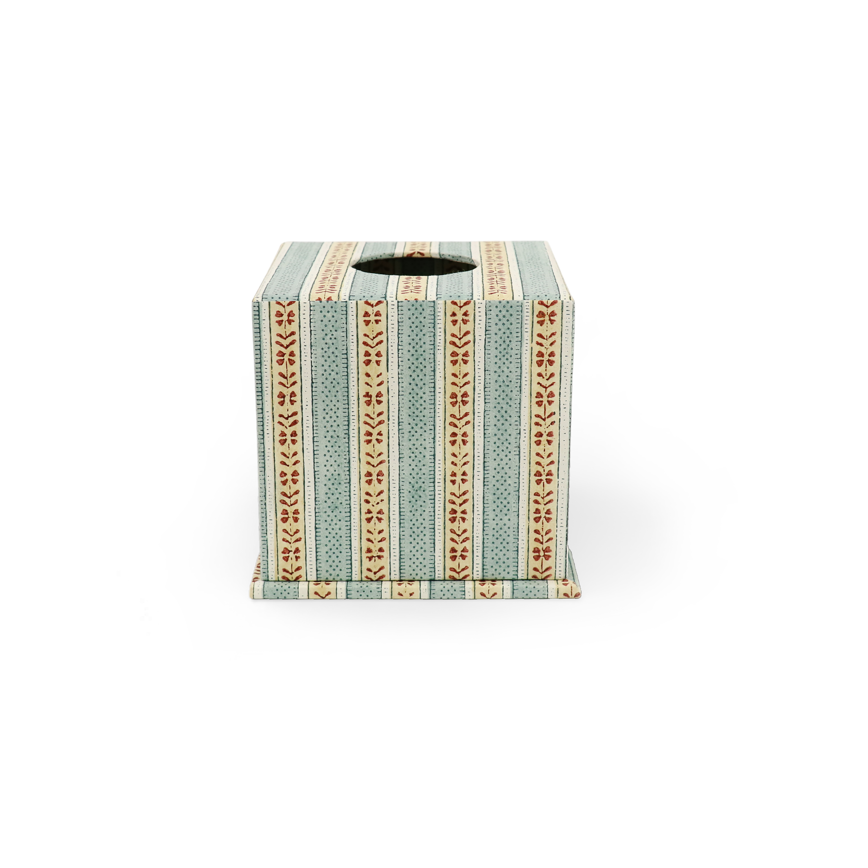 Sage Vine – Hand Block Printed Tissue Box Cover (5.25” H x 5” W x 5” D)
