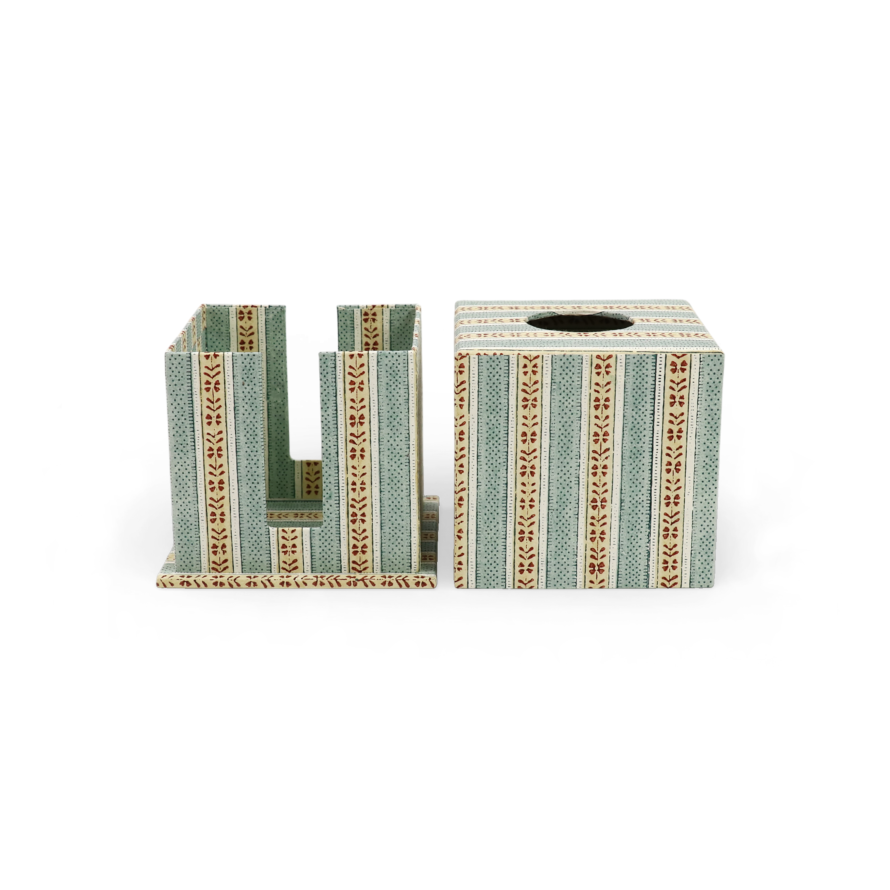 Sage Vine – Hand Block Printed Tissue Box Cover (5.25” H x 5” W x 5” D)