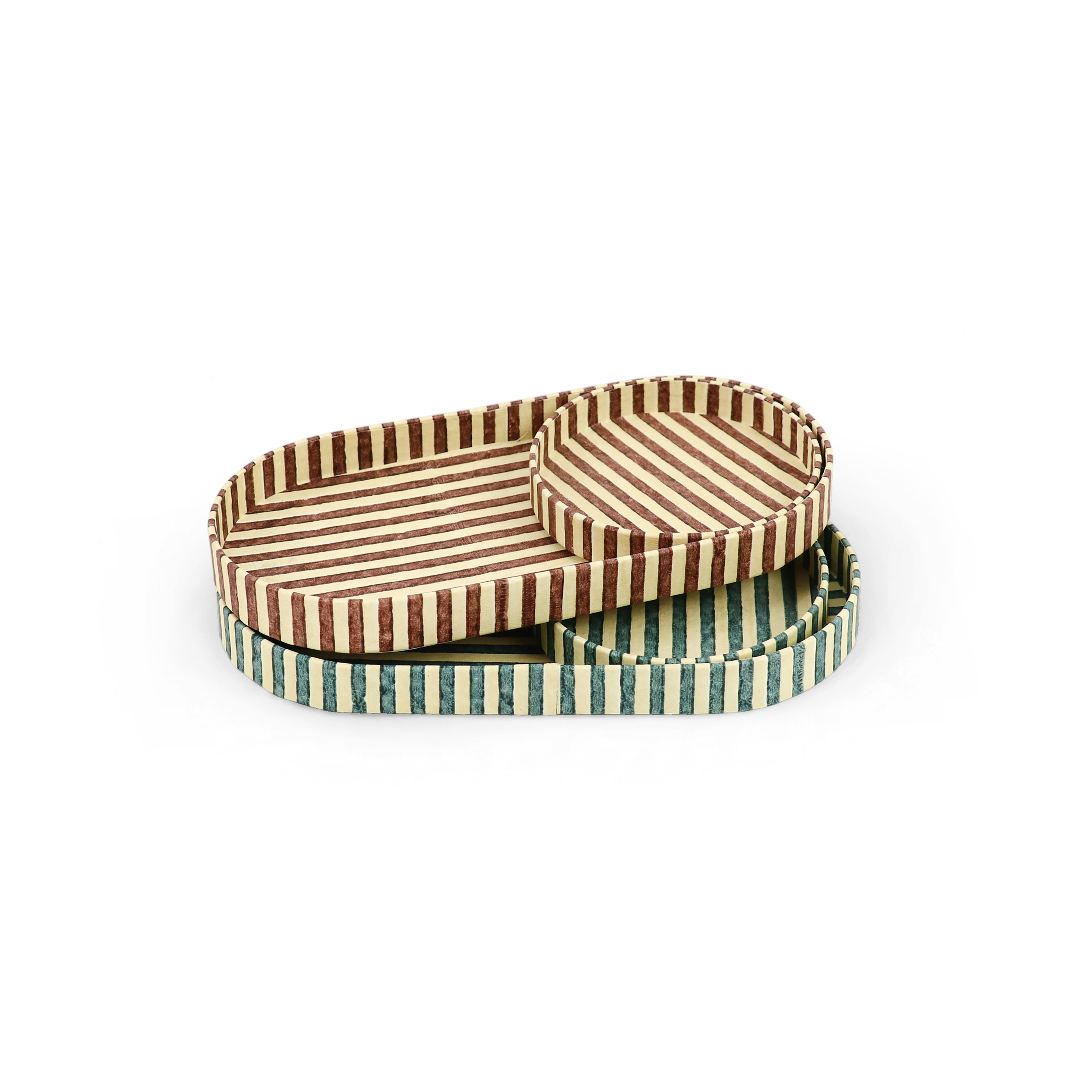 Desert Stripe – Hand Block Printed Dual Tray Set (Set of 2) (Large: 4.5" x 9" x 1") (Small: 4" x 4" x 0.6")