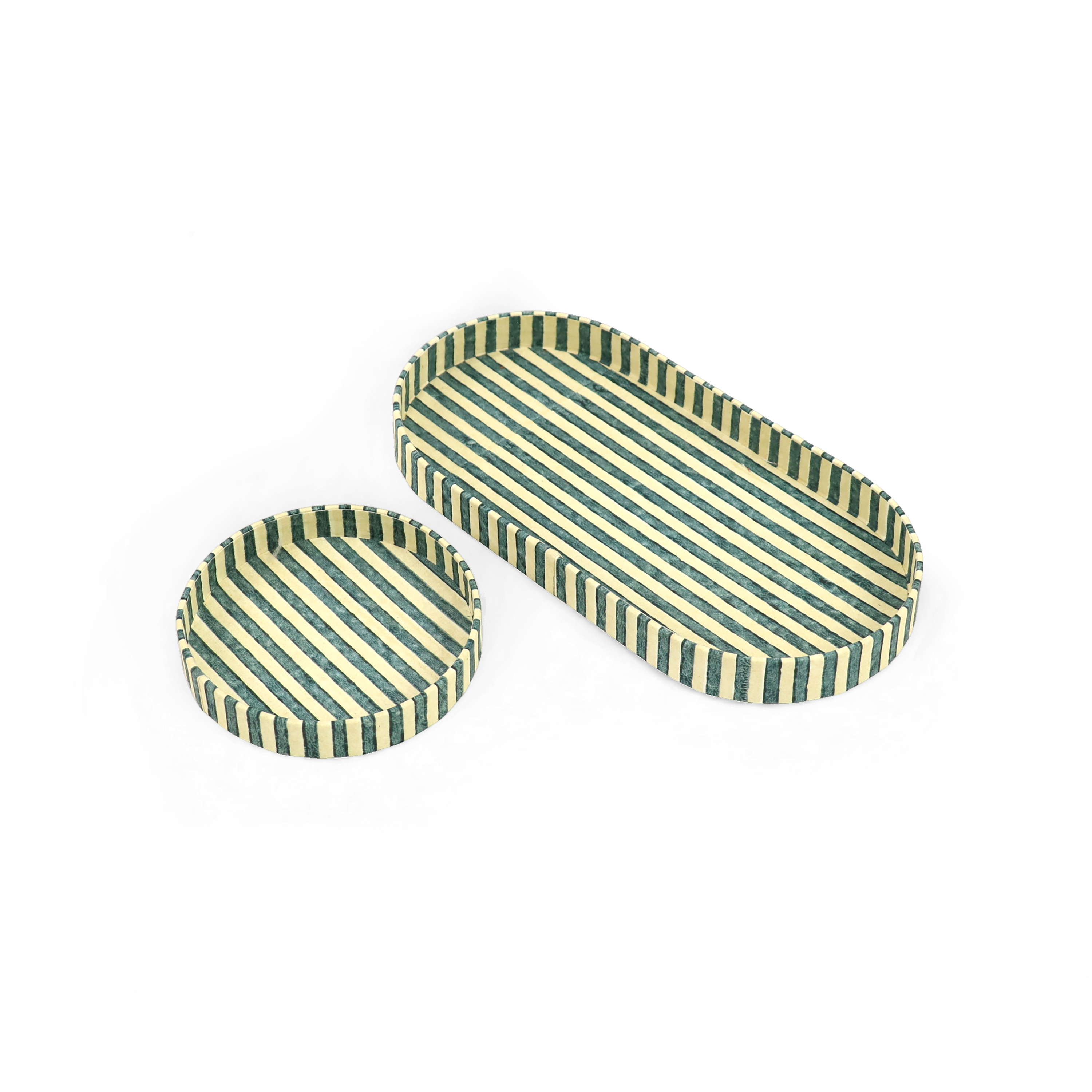 Forest Stripe – Hand Block Printed Dual Tray Set (Set of 2) (Large: 4.5" x 9" x 1") (Small: 4" x 4" x 0.6")