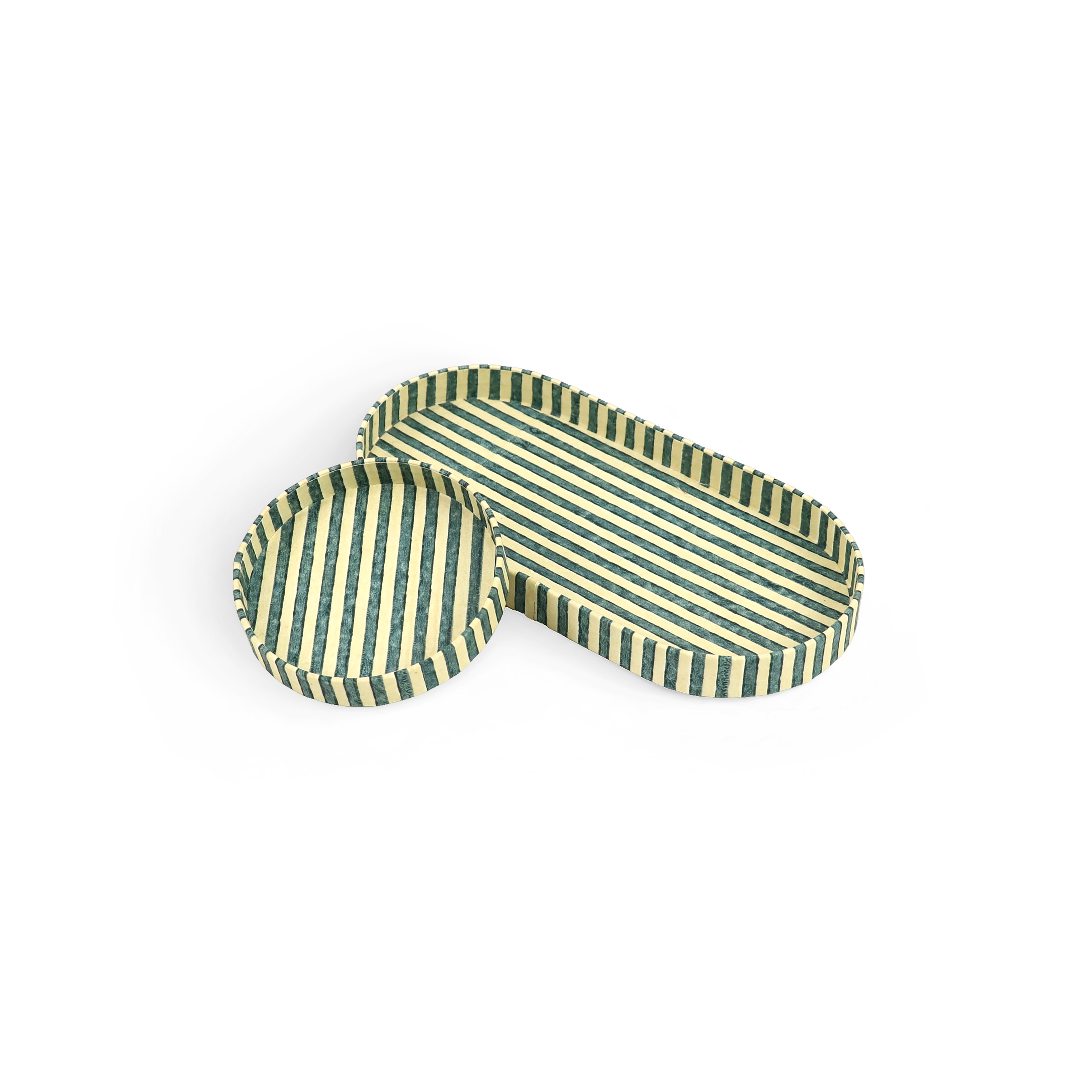 Forest Stripe – Hand Block Printed Dual Tray Set (Set of 2) (Large: 4.5" x 9" x 1") (Small: 4" x 4" x 0.6")