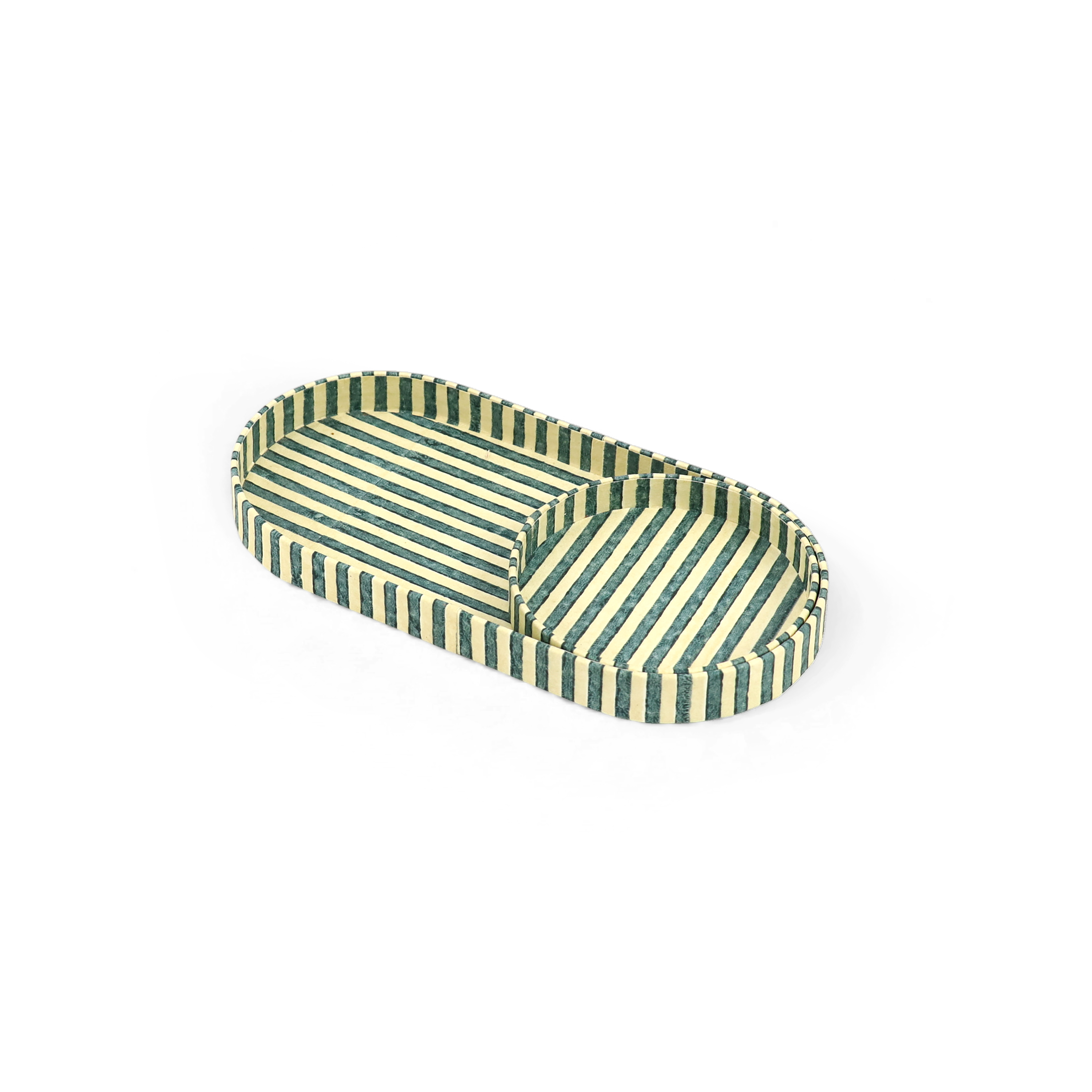 Forest Stripe – Hand Block Printed Dual Tray Set (Set of 2) (Large: 4.5" x 9" x 1") (Small: 4" x 4" x 0.6")