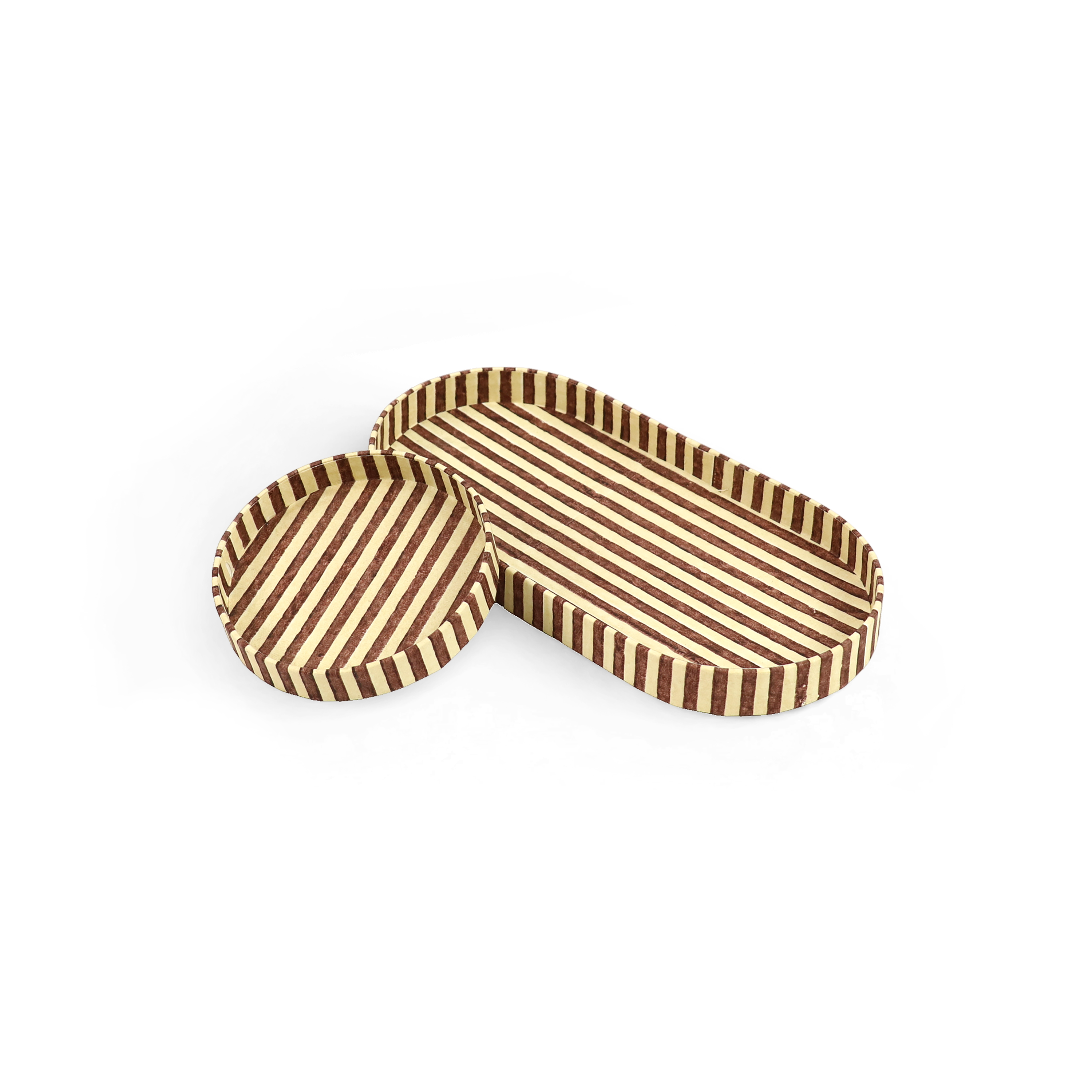 Desert Stripe – Hand Block Printed Dual Tray Set (Set of 2) (Large: 4.5" x 9" x 1") (Small: 4" x 4" x 0.6")