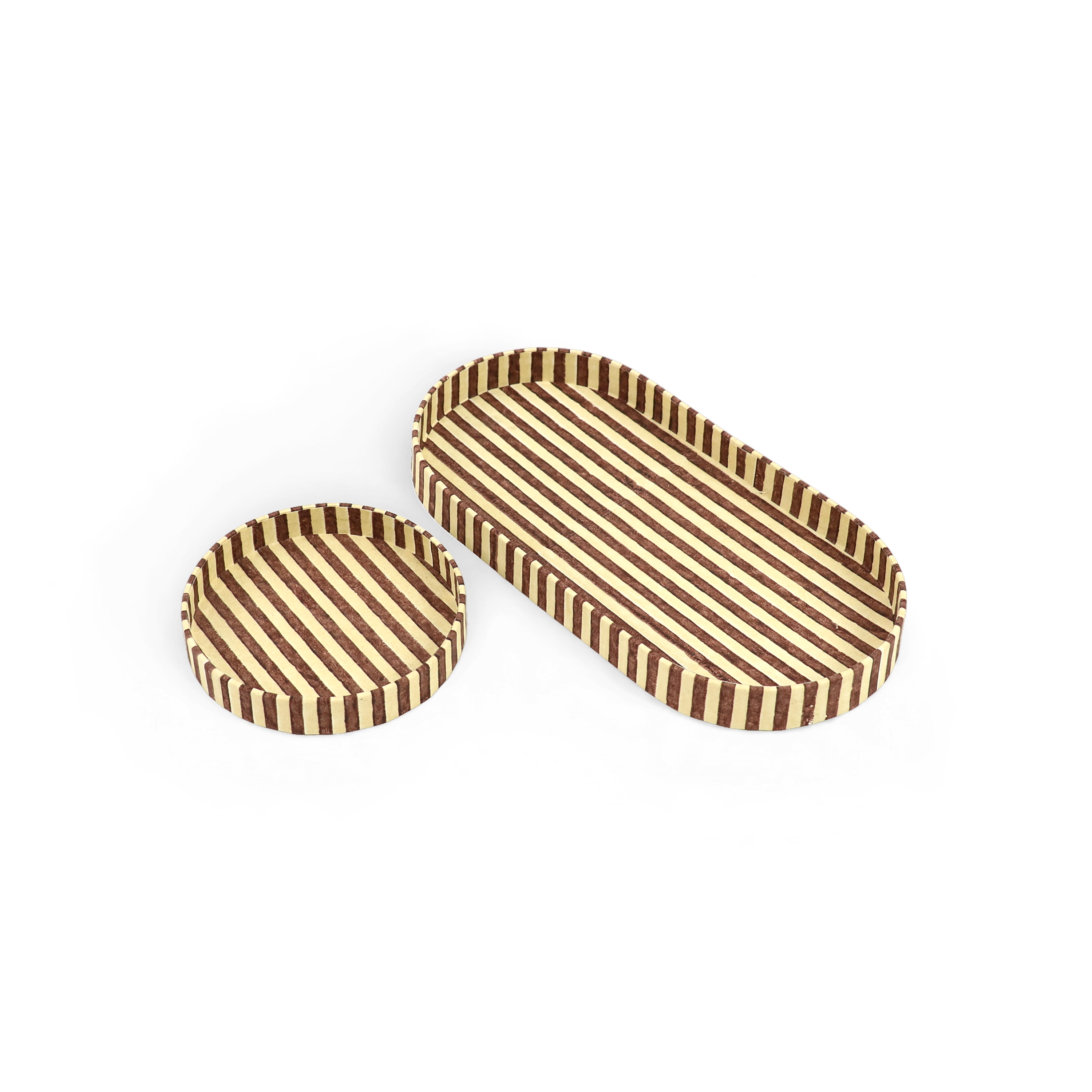Desert Stripe – Hand Block Printed Dual Tray Set (Set of 2) (Large: 4.5" x 9" x 1") (Small: 4" x 4" x 0.6")