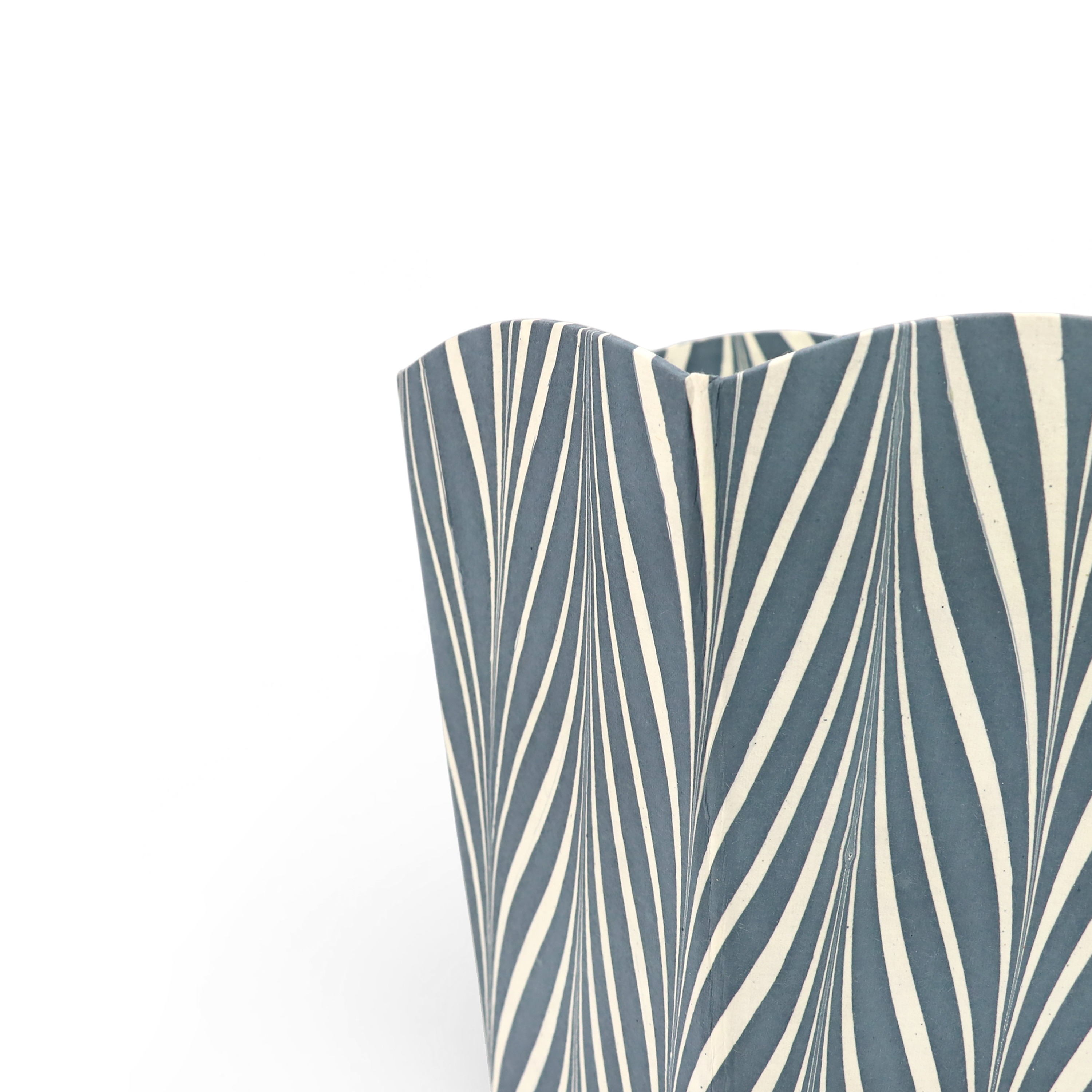 Indigo Current – Hand Marbled Scalloped Basket (9.5" W x 9.5" D x 12" H.)
