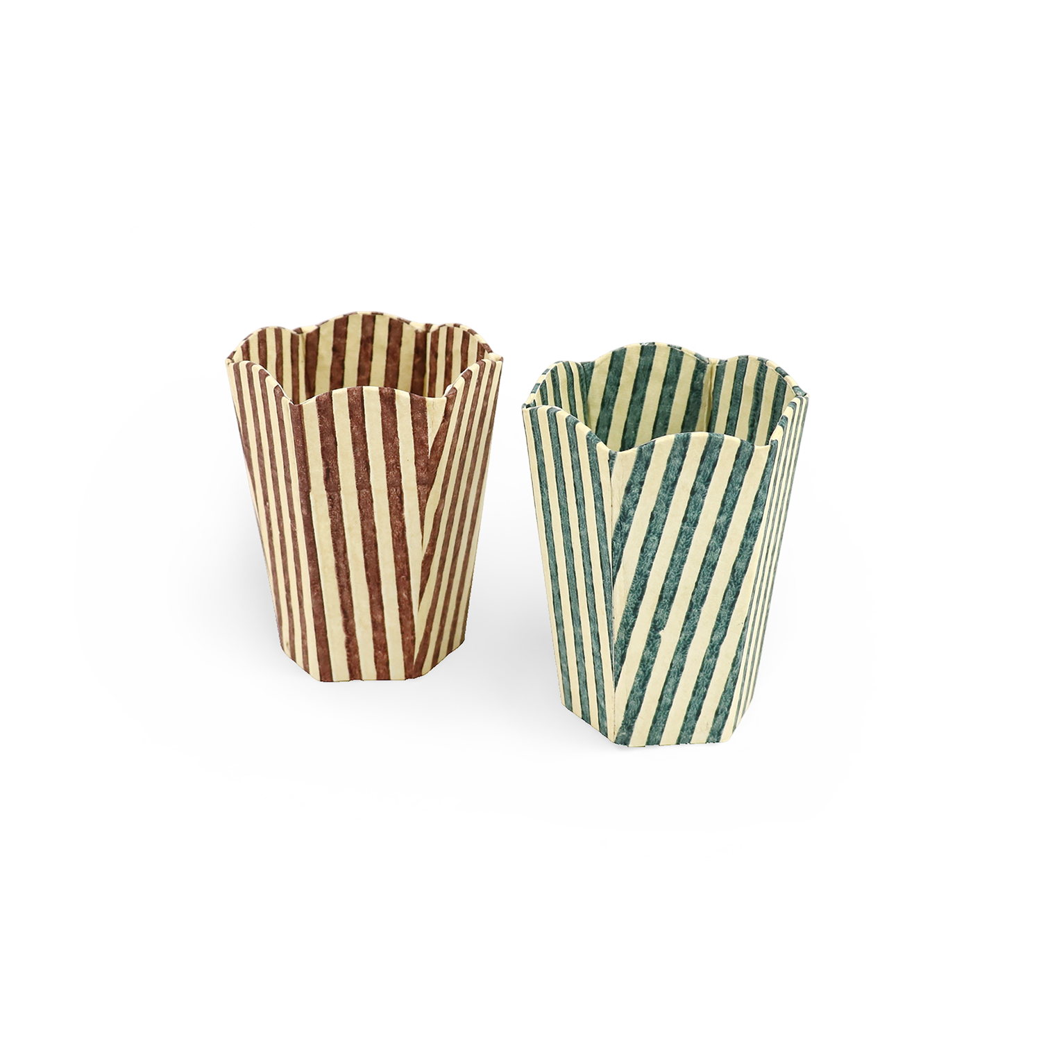 Desert Stripe – Hand Block Printed Scalloped Pen Pot  (3.25" W x 3.25" D x 4.5" H )